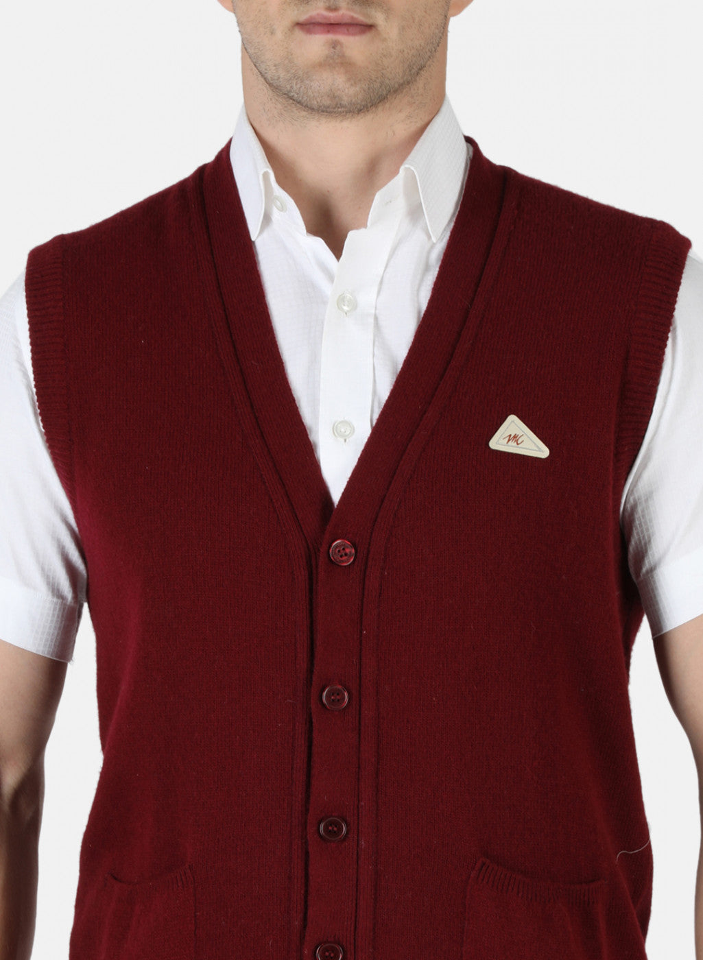 Men Maroon Solid Cardigan