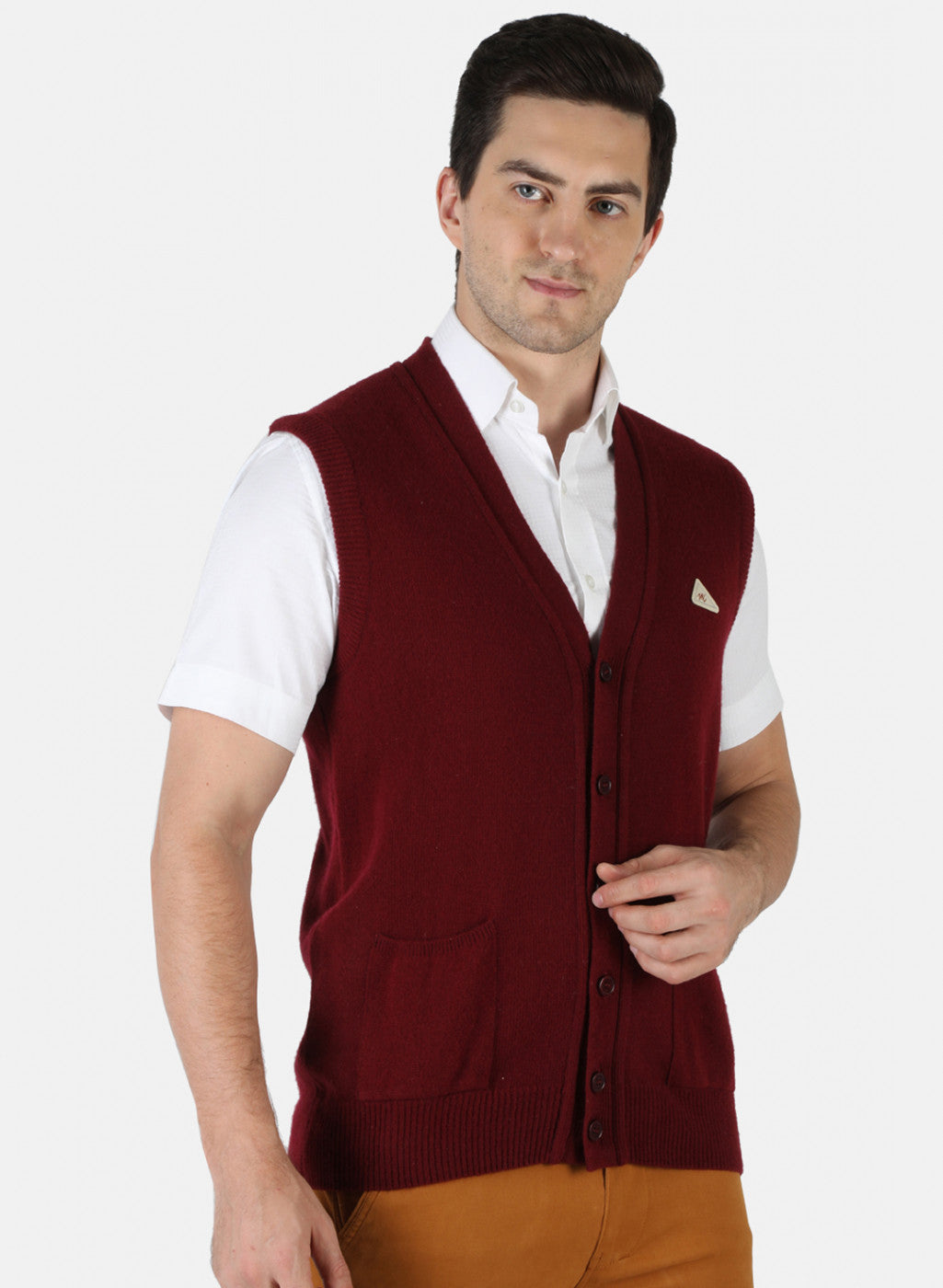 Men Maroon Solid Cardigan