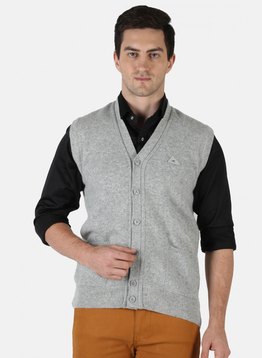 Men Grey Solid Cardigan