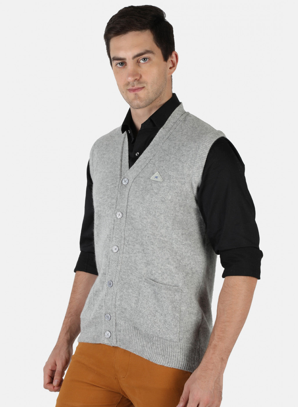 Men Grey Solid Cardigan