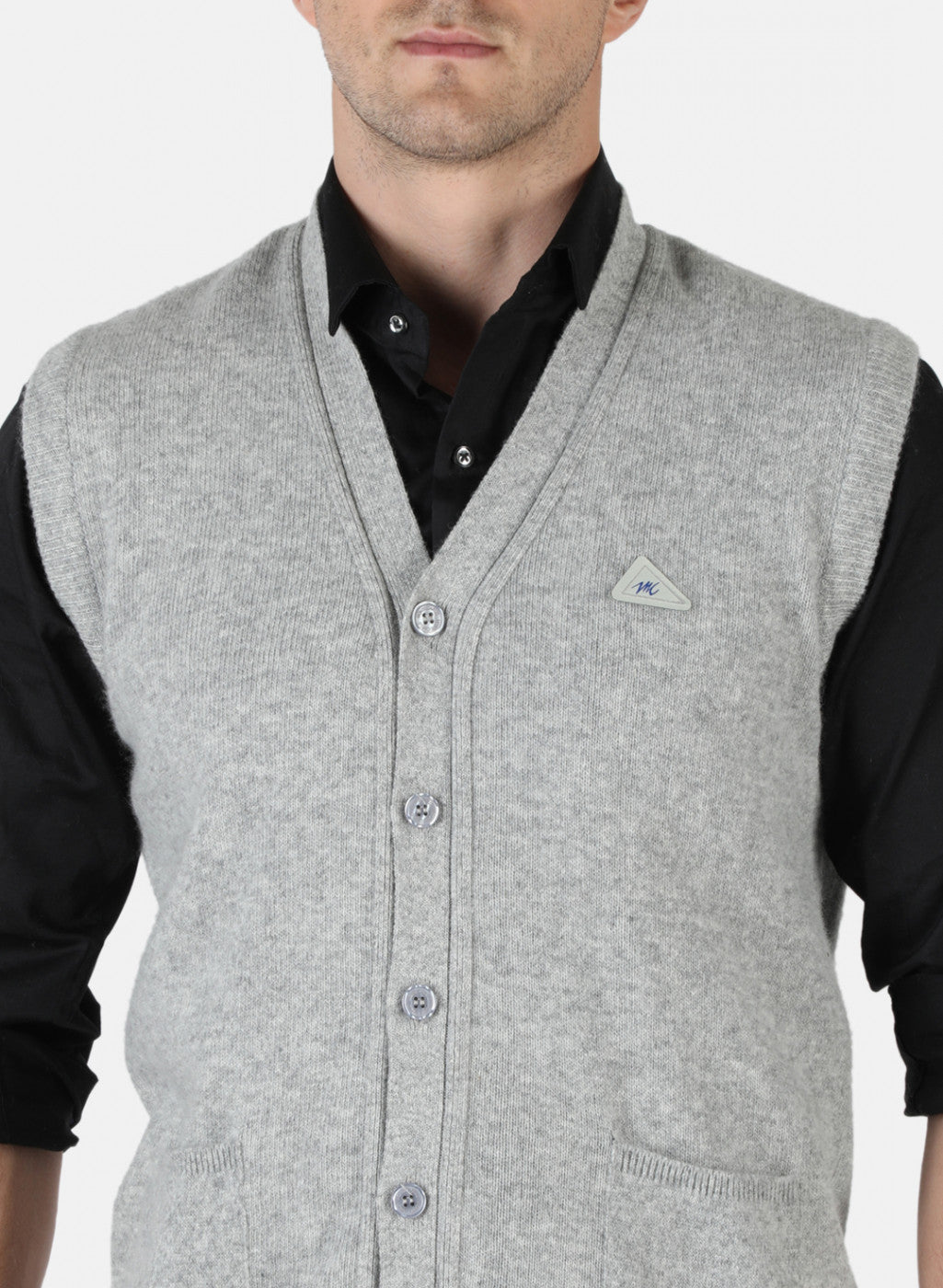 Men Grey Solid Cardigan