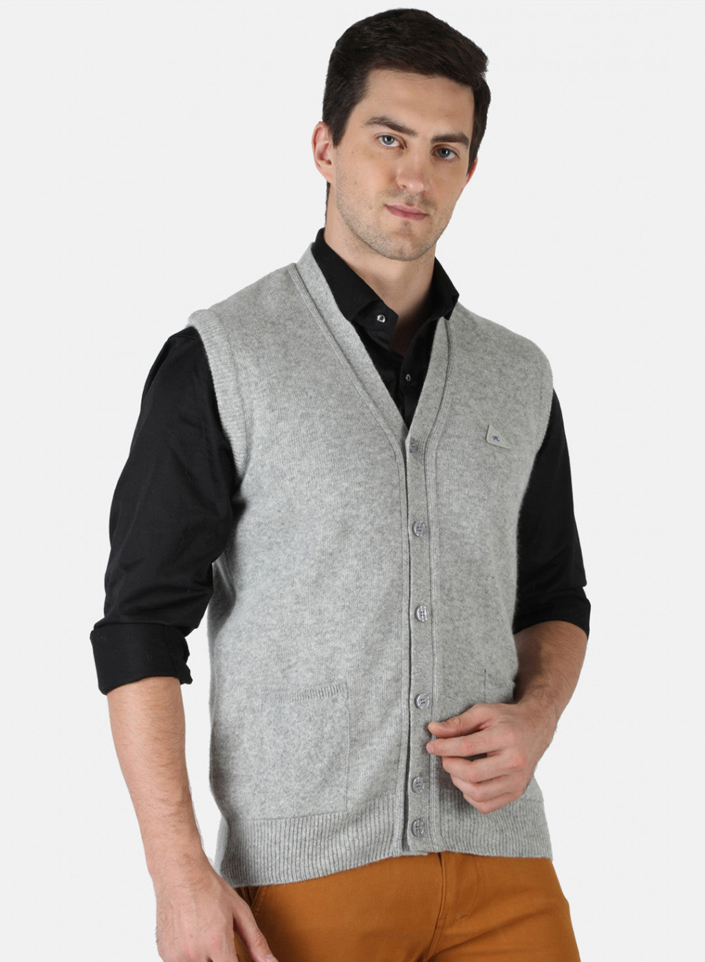 Men Grey Solid Cardigan