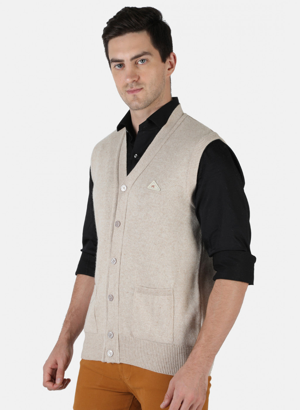 Men Beige Solid Cardigan