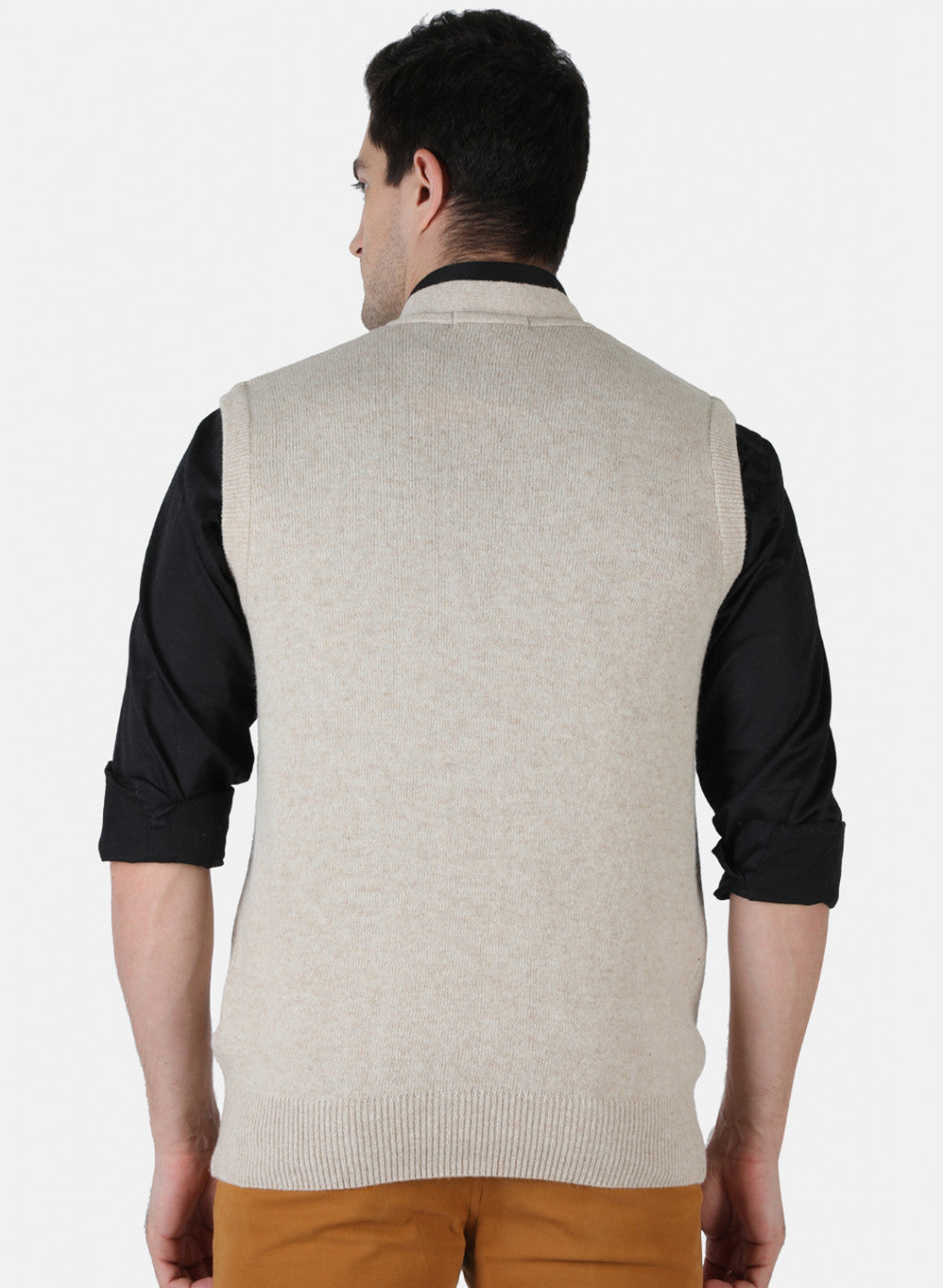 Men Beige Solid Cardigan