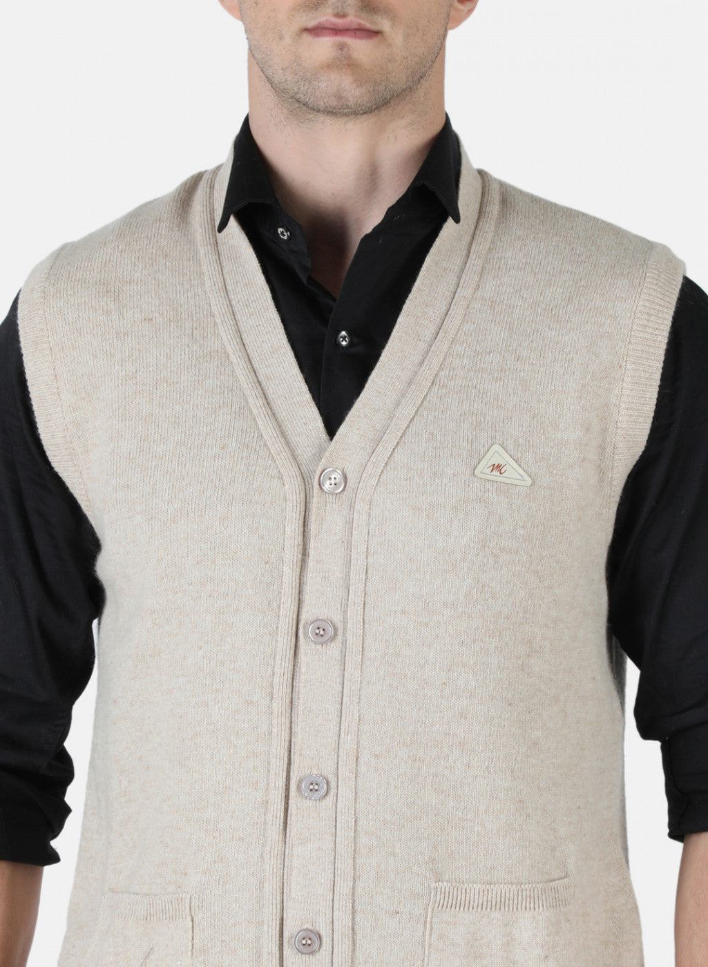 Men Beige Solid Cardigan