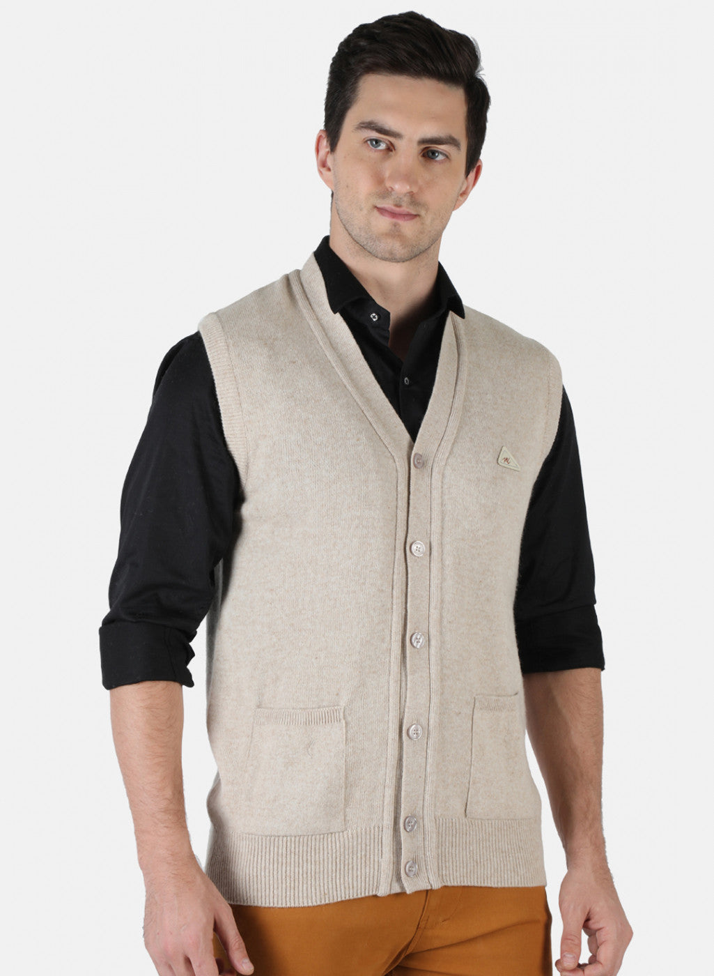 Men Beige Solid Cardigan