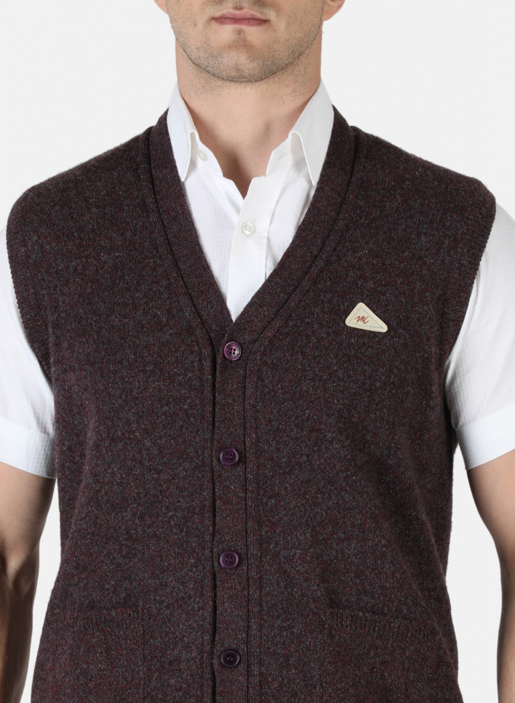 Men Purple & Grey Mix Solid Cardigan