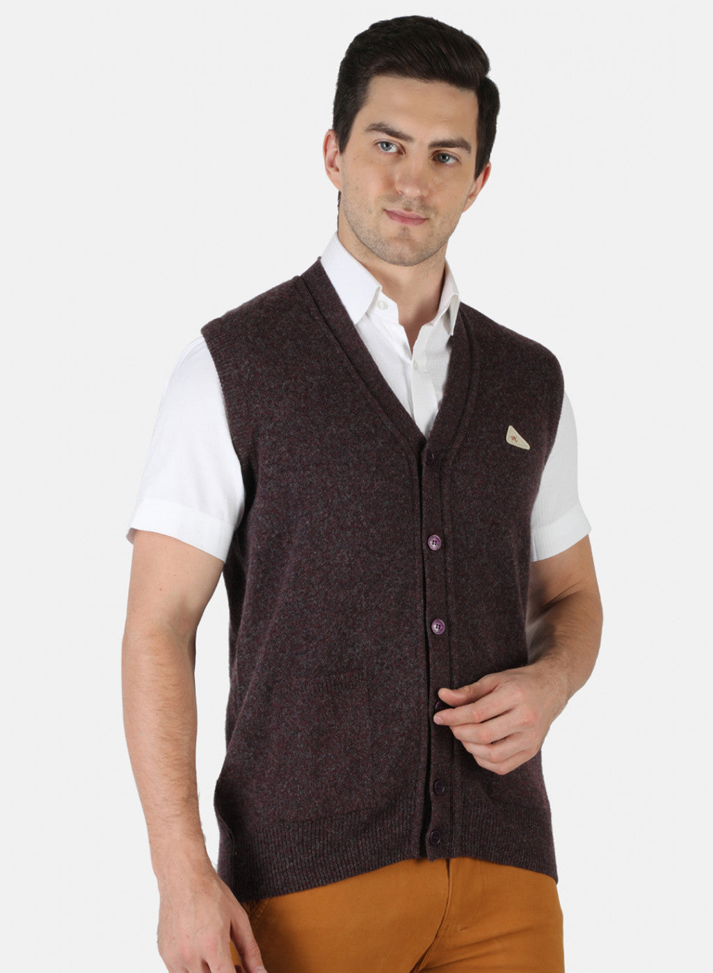 Men Purple & Grey Mix Solid Cardigan