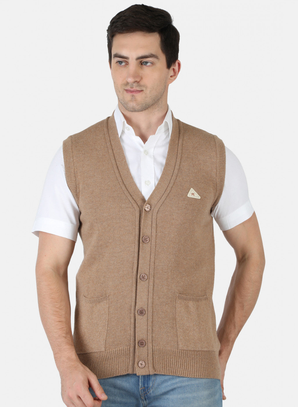 Men Beige Solid Cardigan