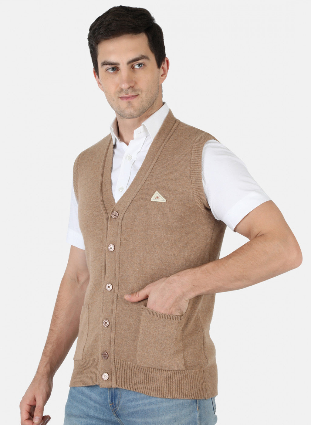 Men Beige Solid Cardigan