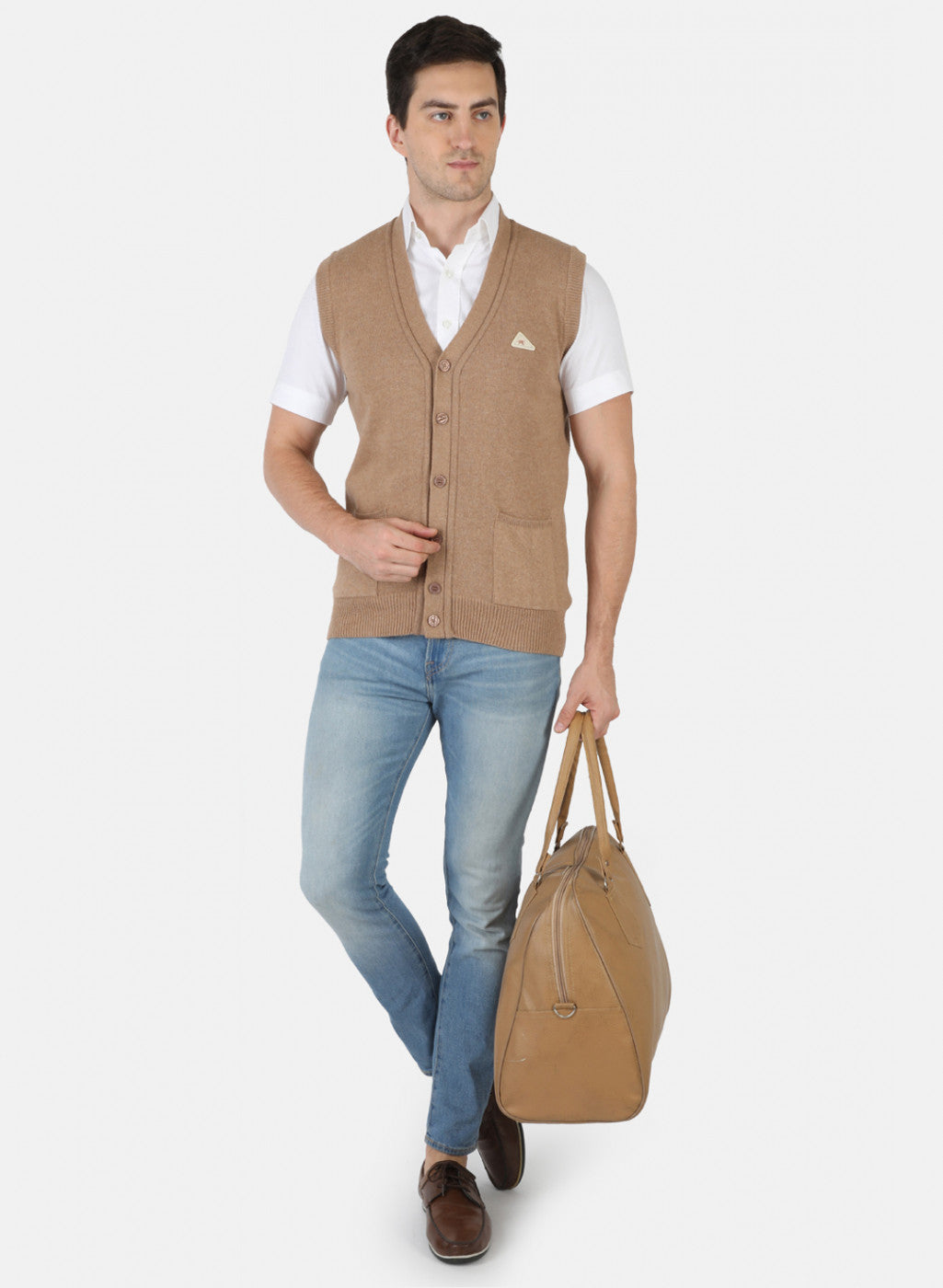 Men Beige Solid Cardigan