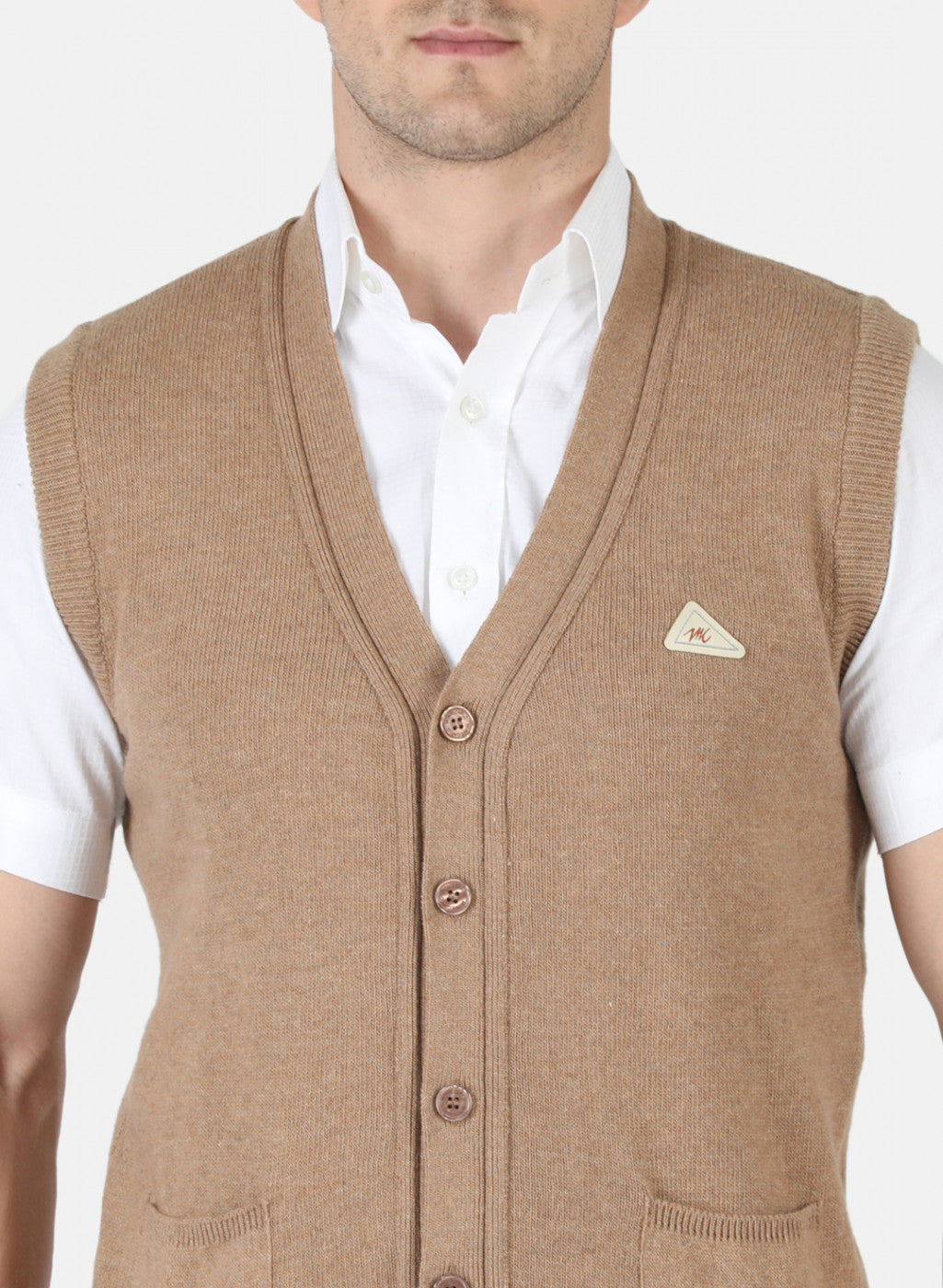 Men Beige Solid Cardigan