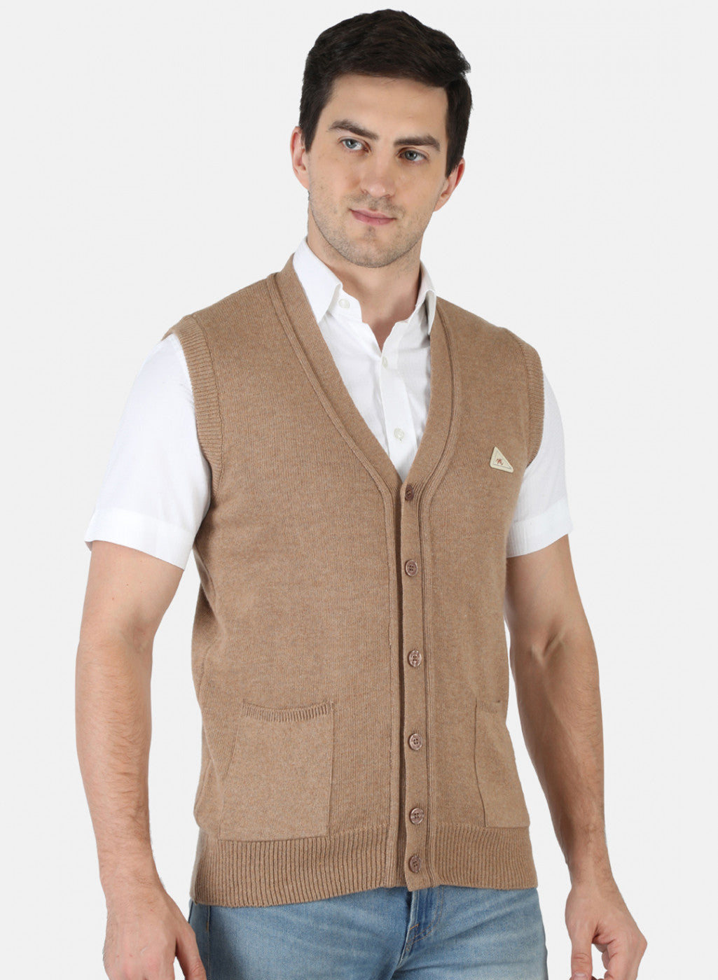 Men Beige Solid Cardigan