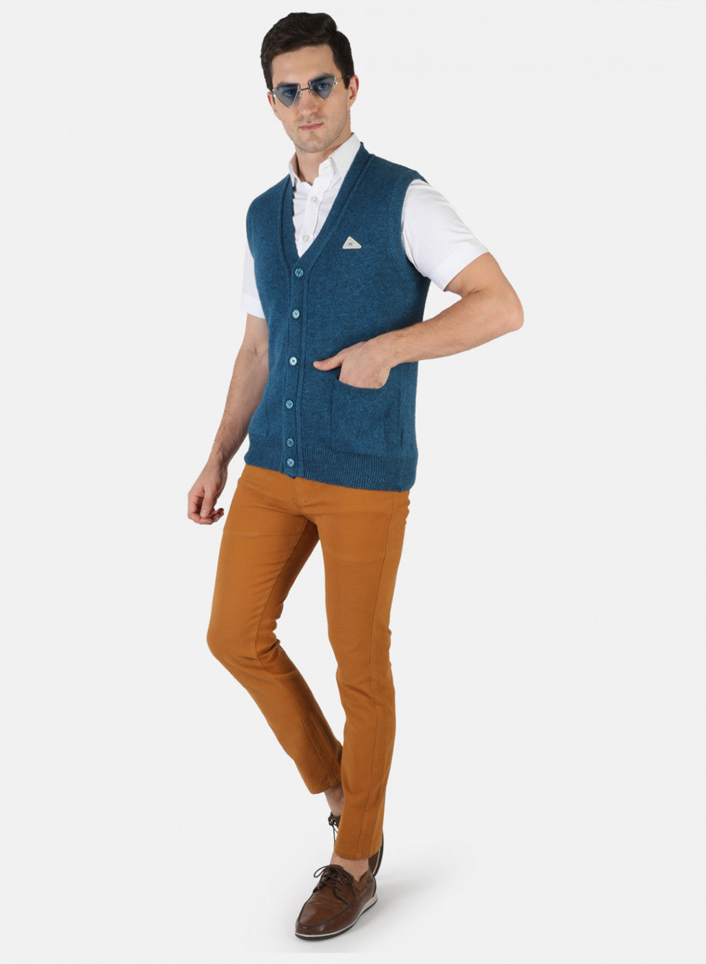 Men Blue Solid Cardigan