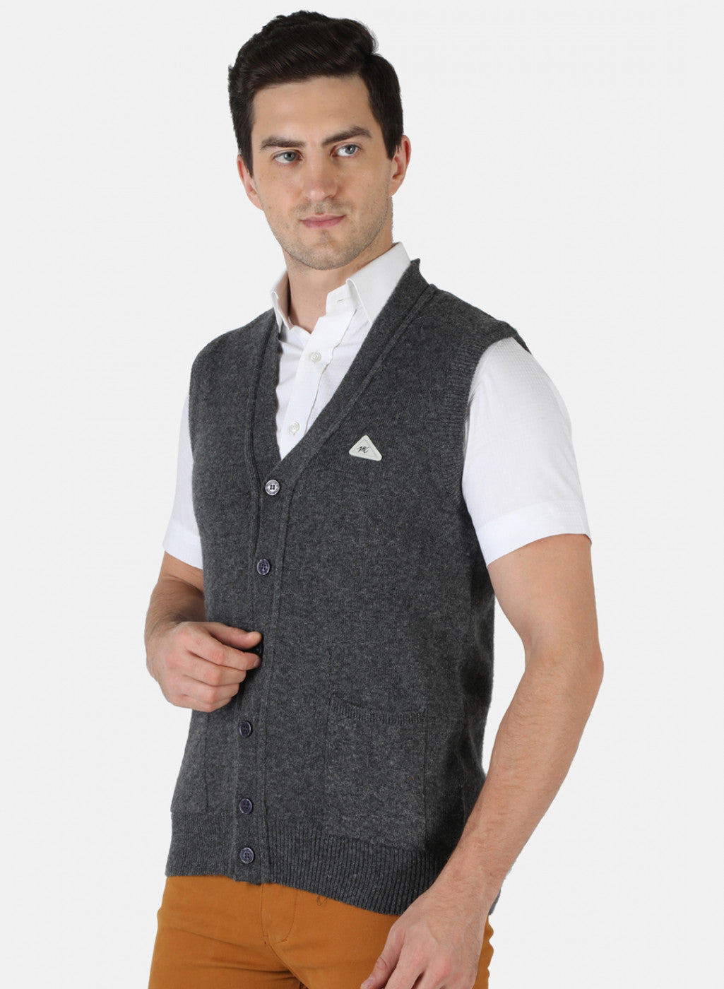 Men Grey Solid Cardigan