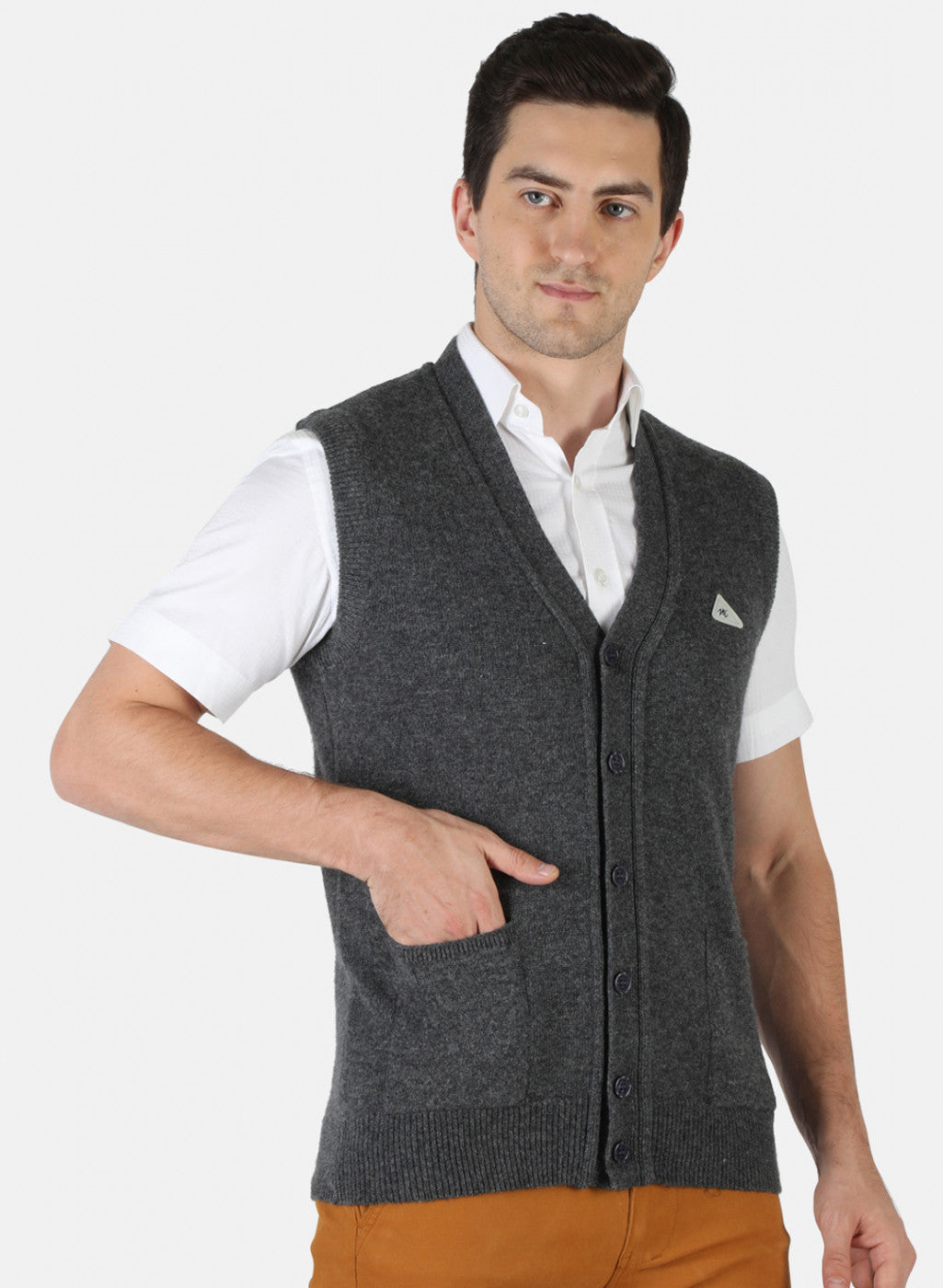 Men Grey Solid Cardigan