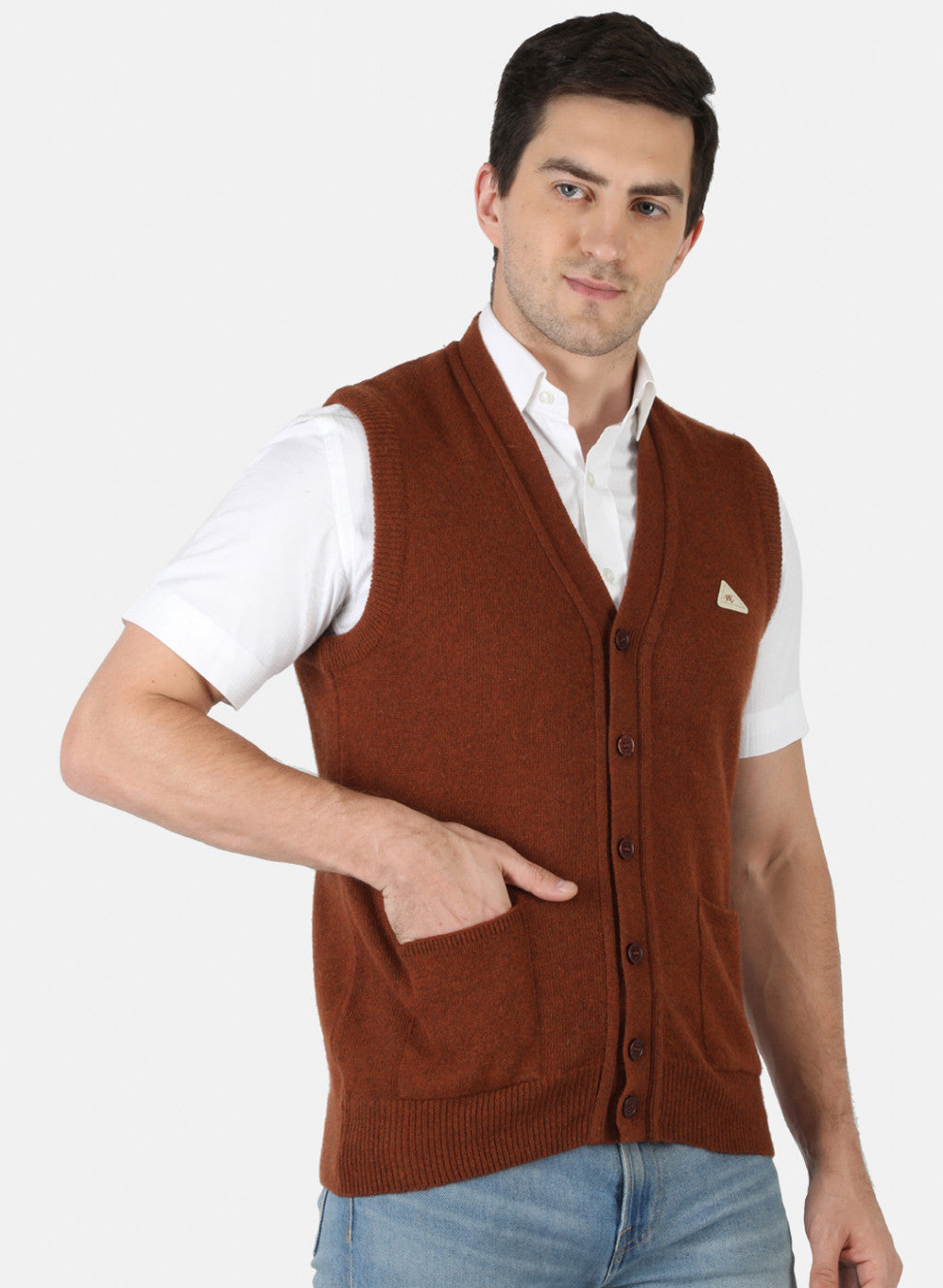 Men Brown Solid Cardigan