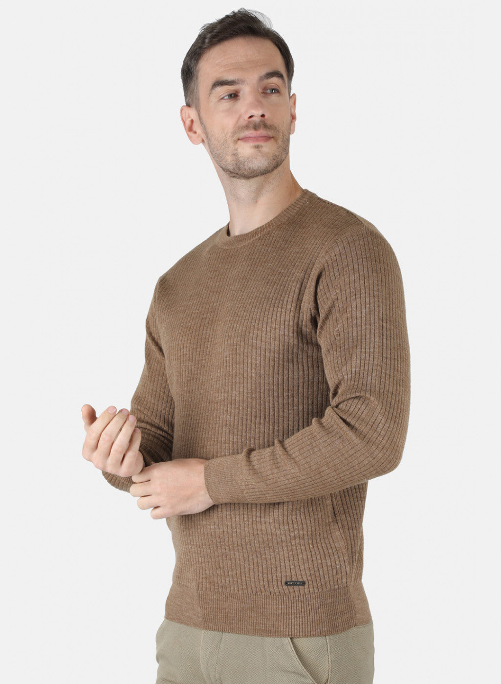 Men Khaki Solid Pullover