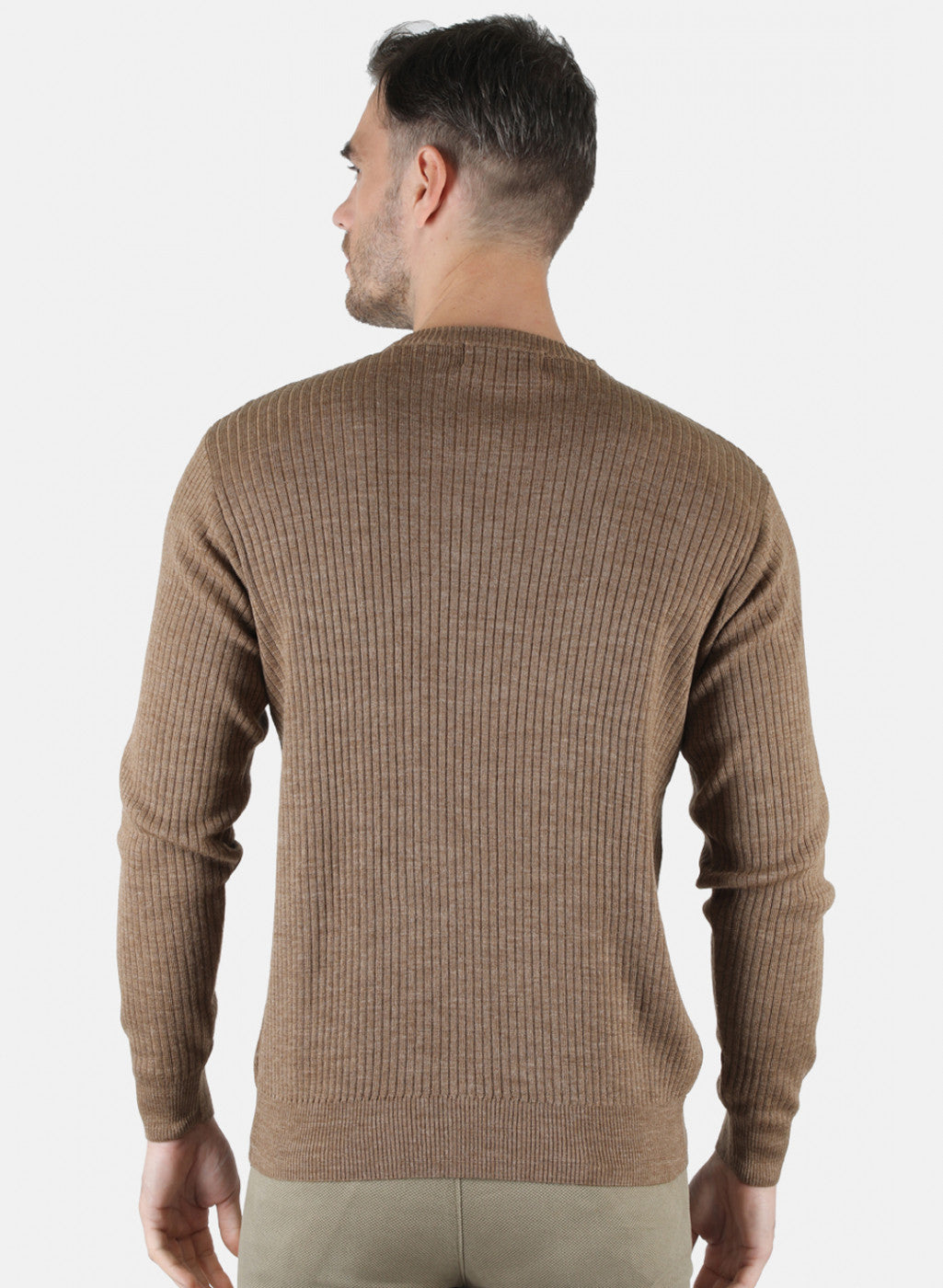 Men Khaki Solid Pullover