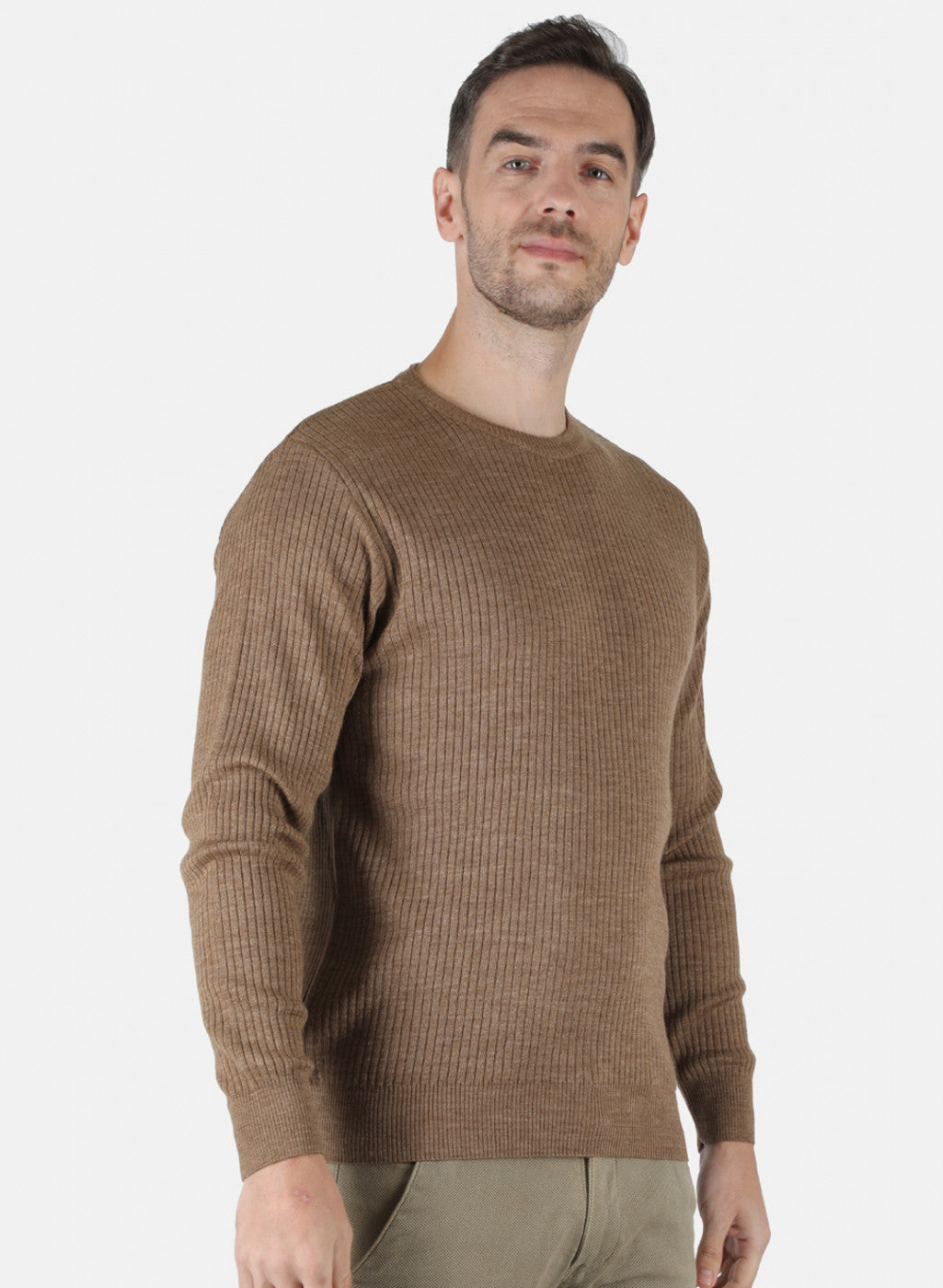 Men Khaki Solid Pullover