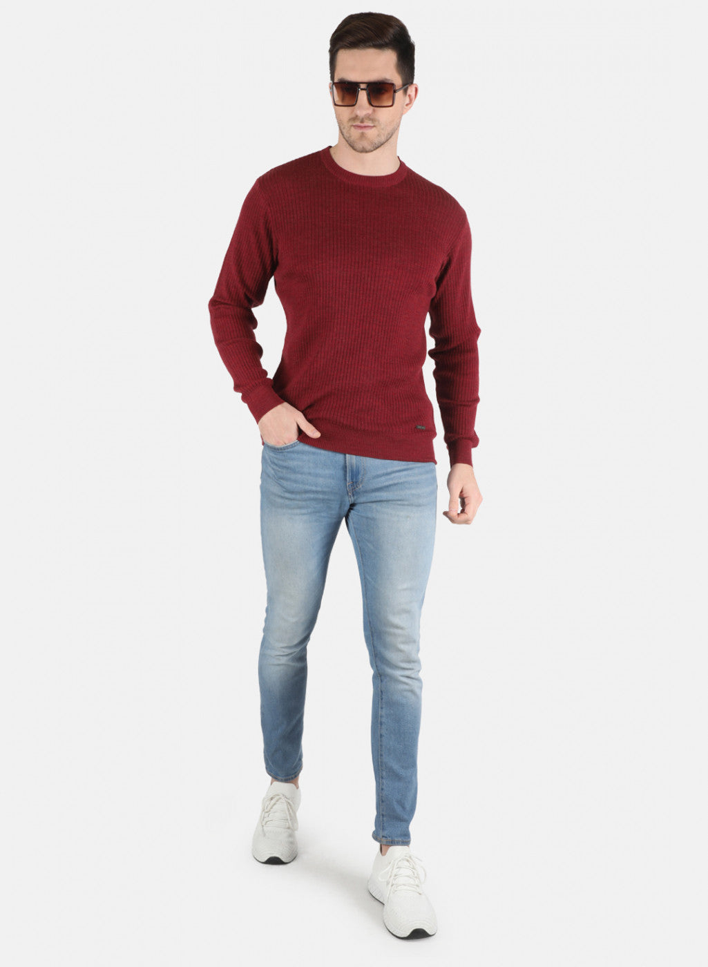 Men Maroon Solid Pullover