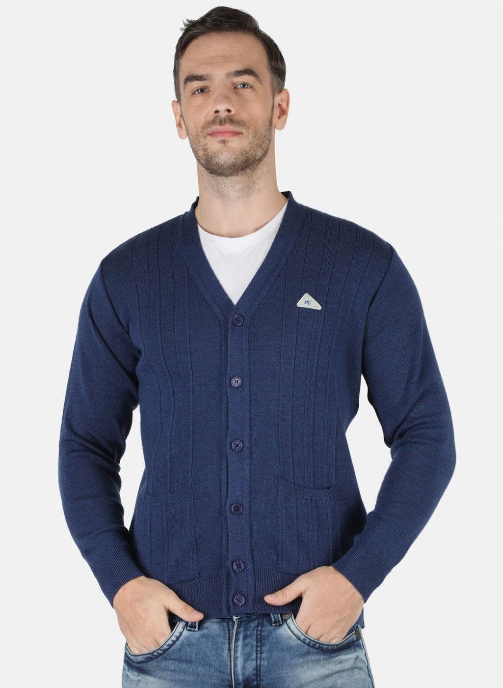 Men Blue Solid Cardigan