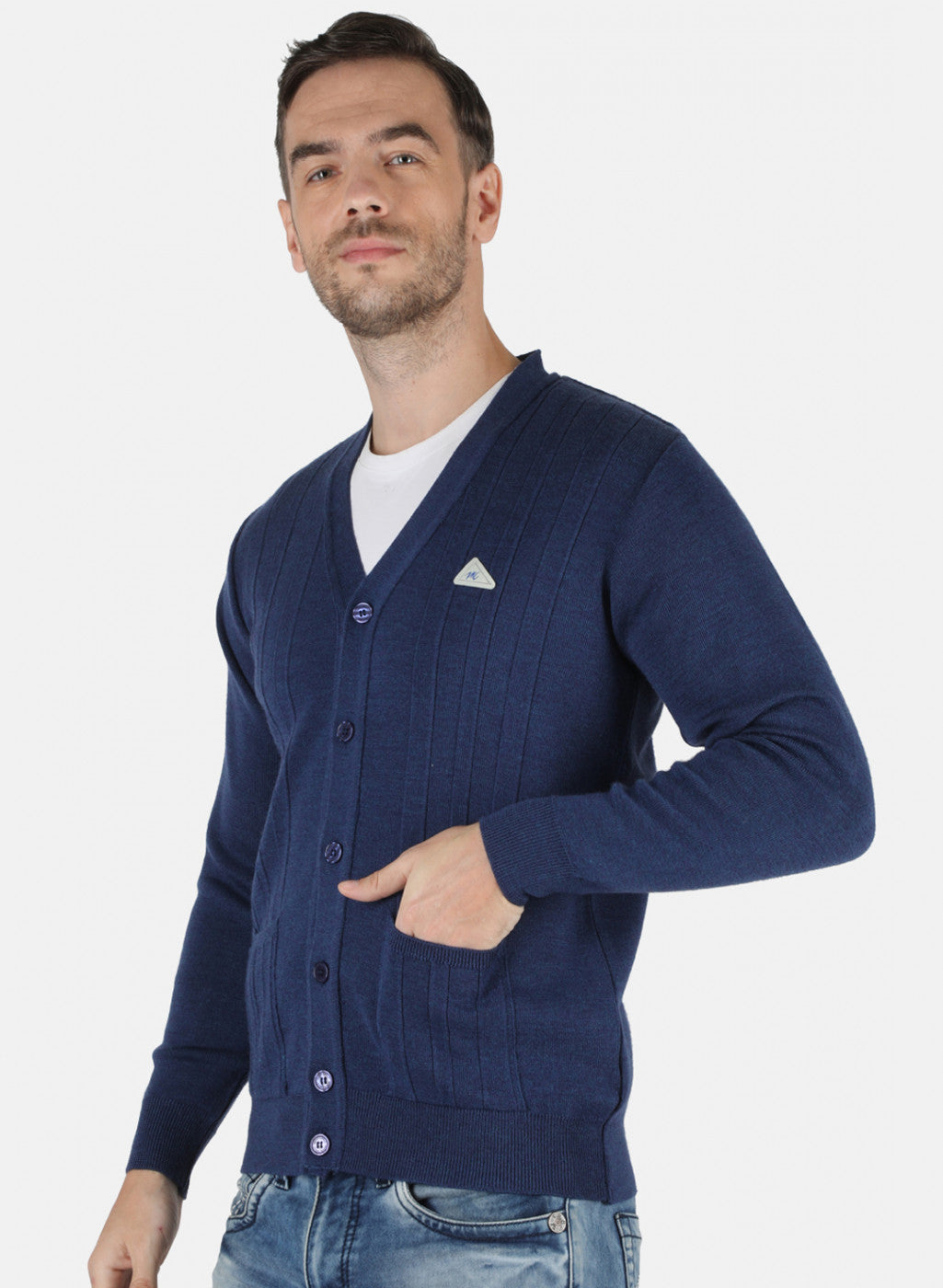 Men Blue Solid Cardigan