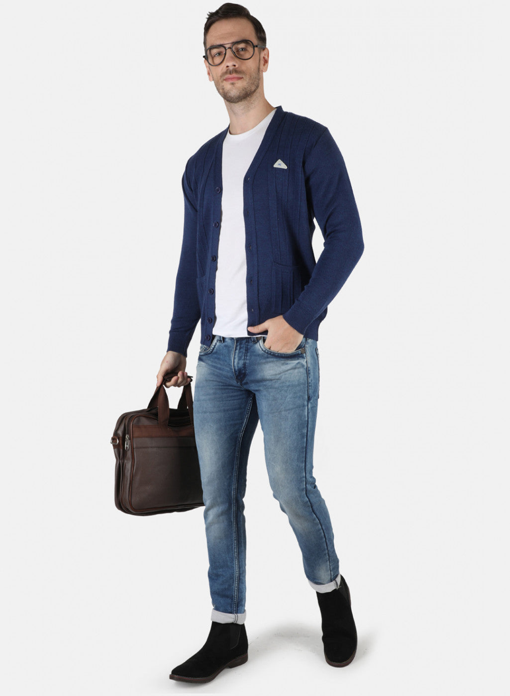 Men Blue Solid Cardigan