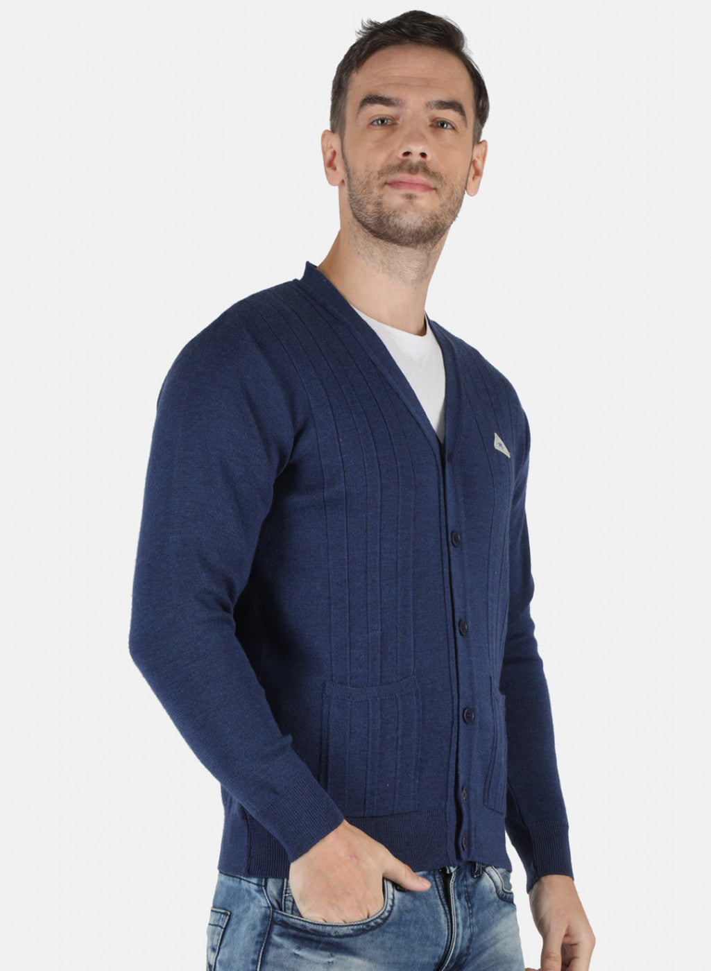 Men Blue Solid Cardigan