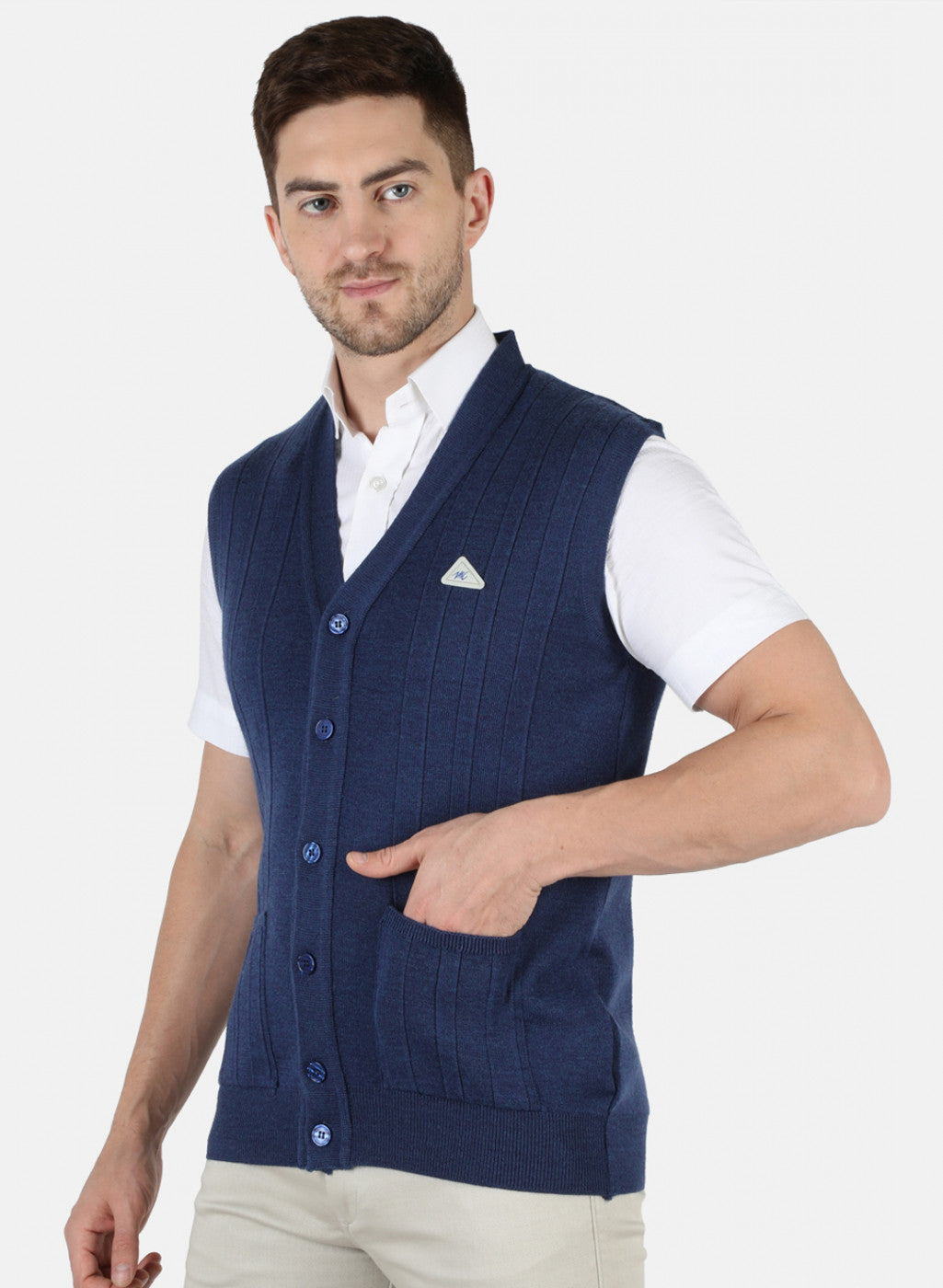 Men Blue Solid Cardigan