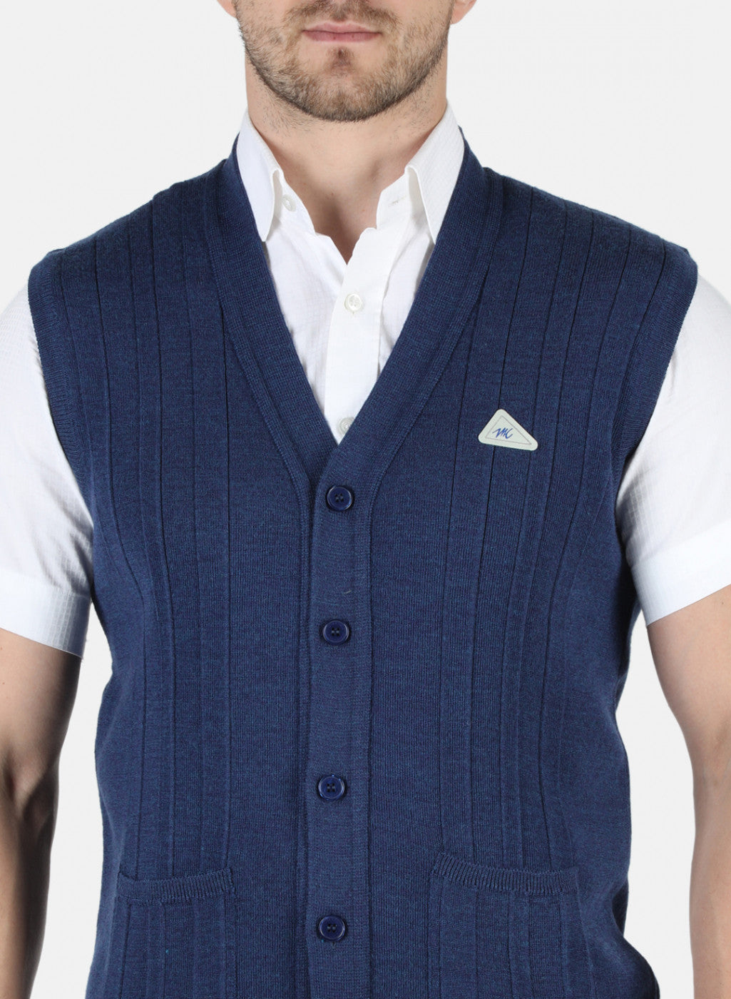 Men Blue Solid Cardigan