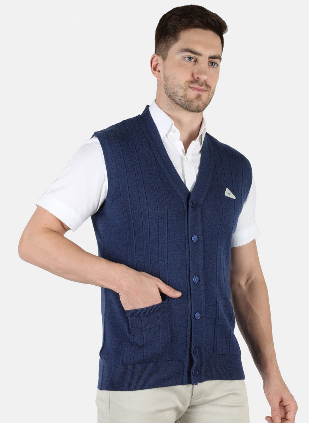 Men Blue Solid Cardigan