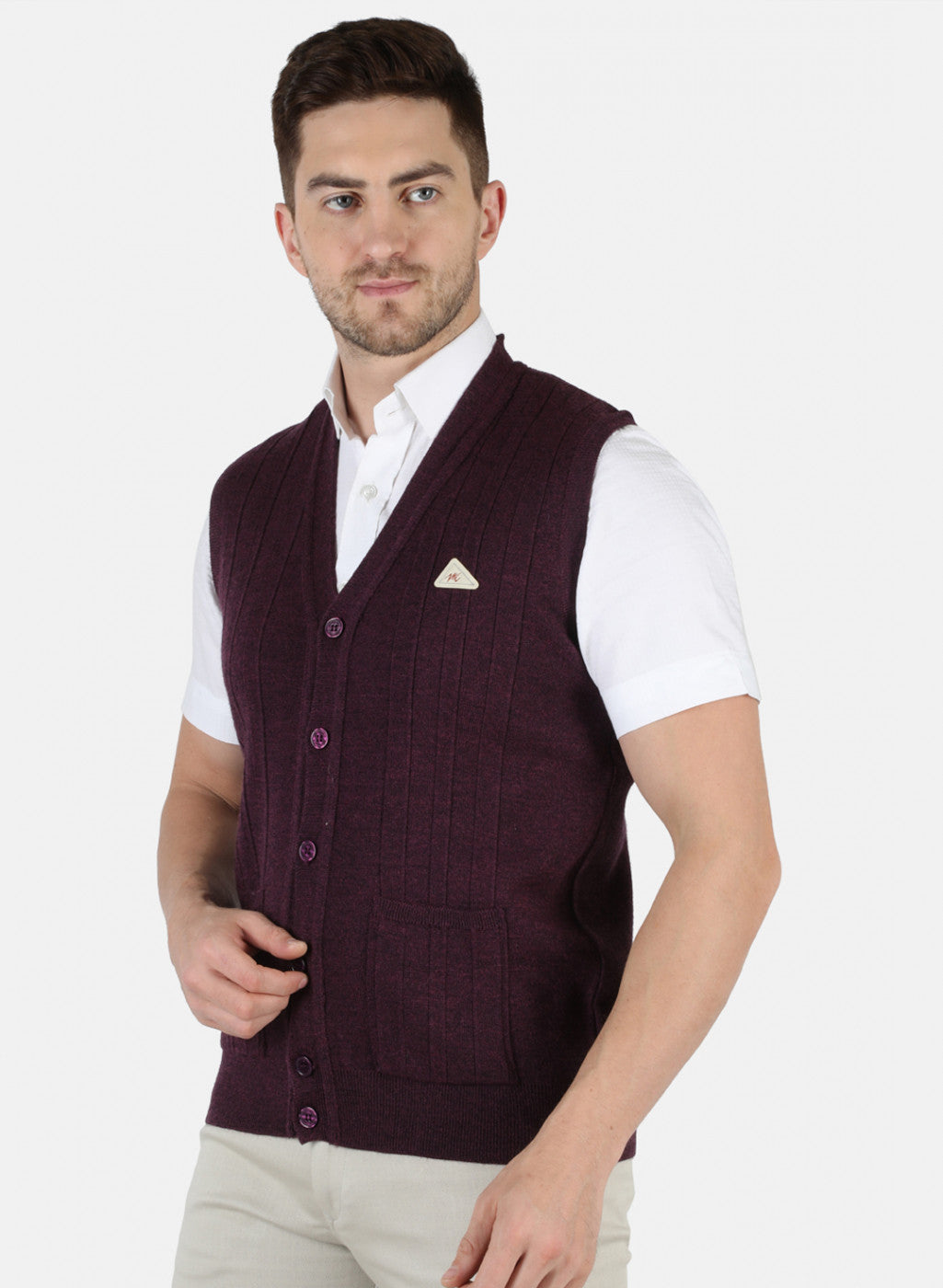 Men Purple Solid Cardigan