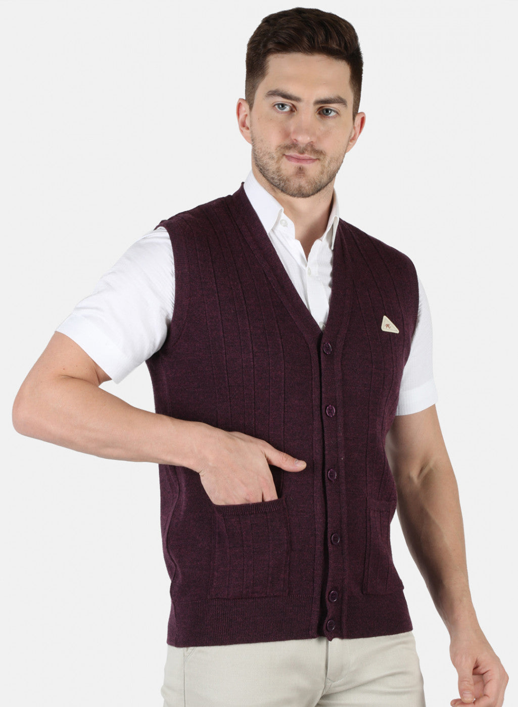 Men Purple Solid Cardigan