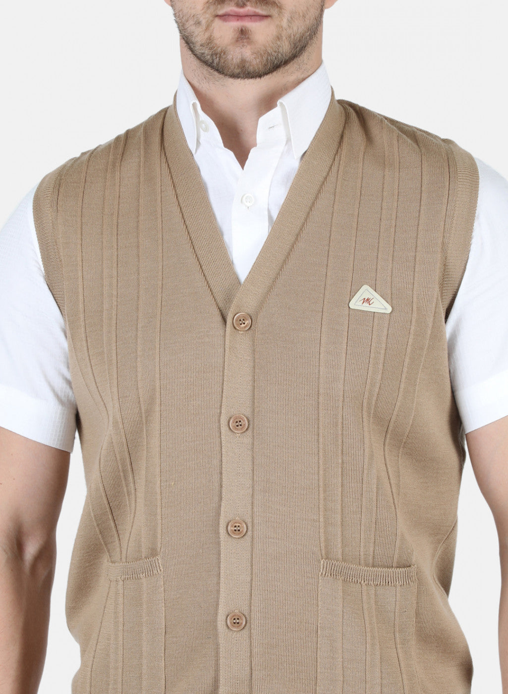 Men Beige Solid Cardigan