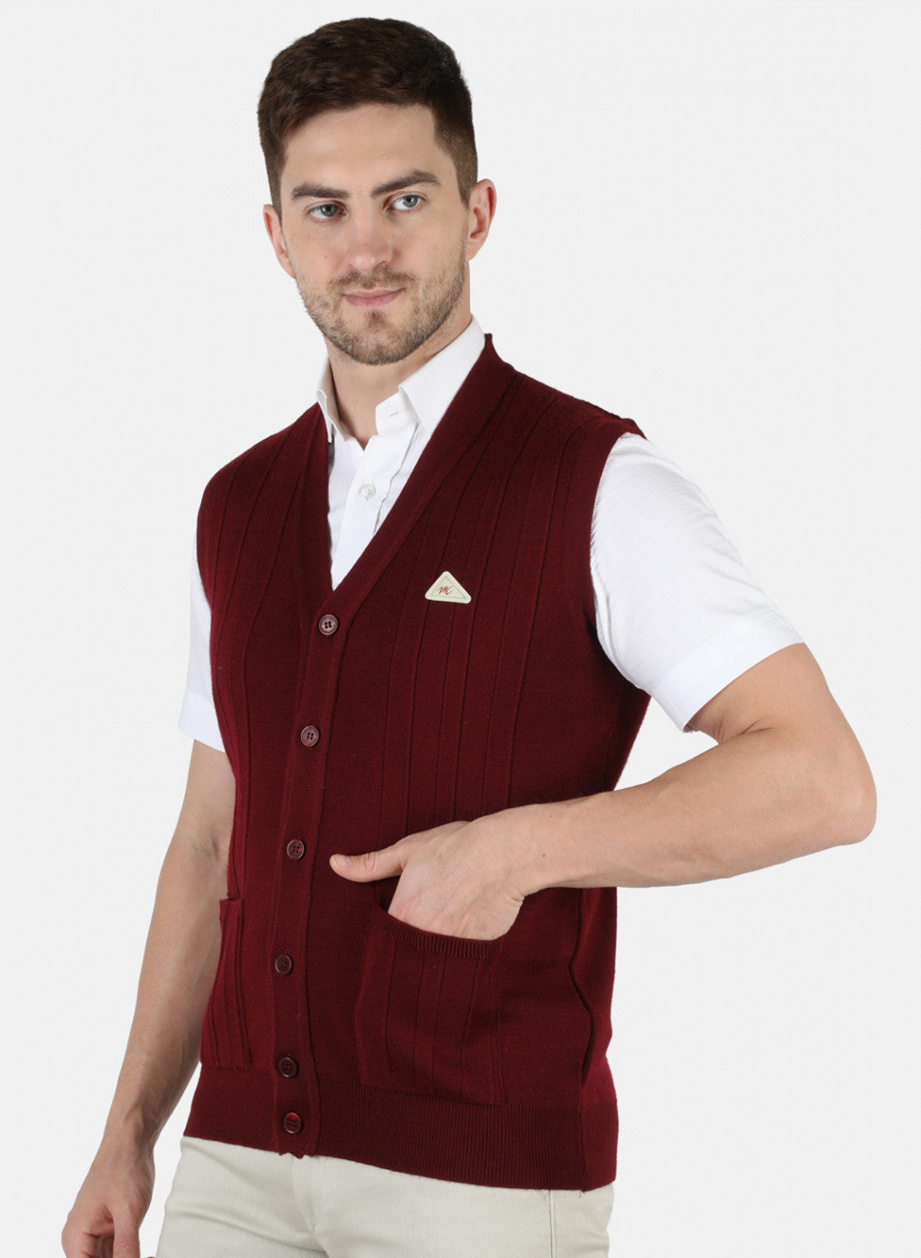 Men Maroon Solid Cardigan