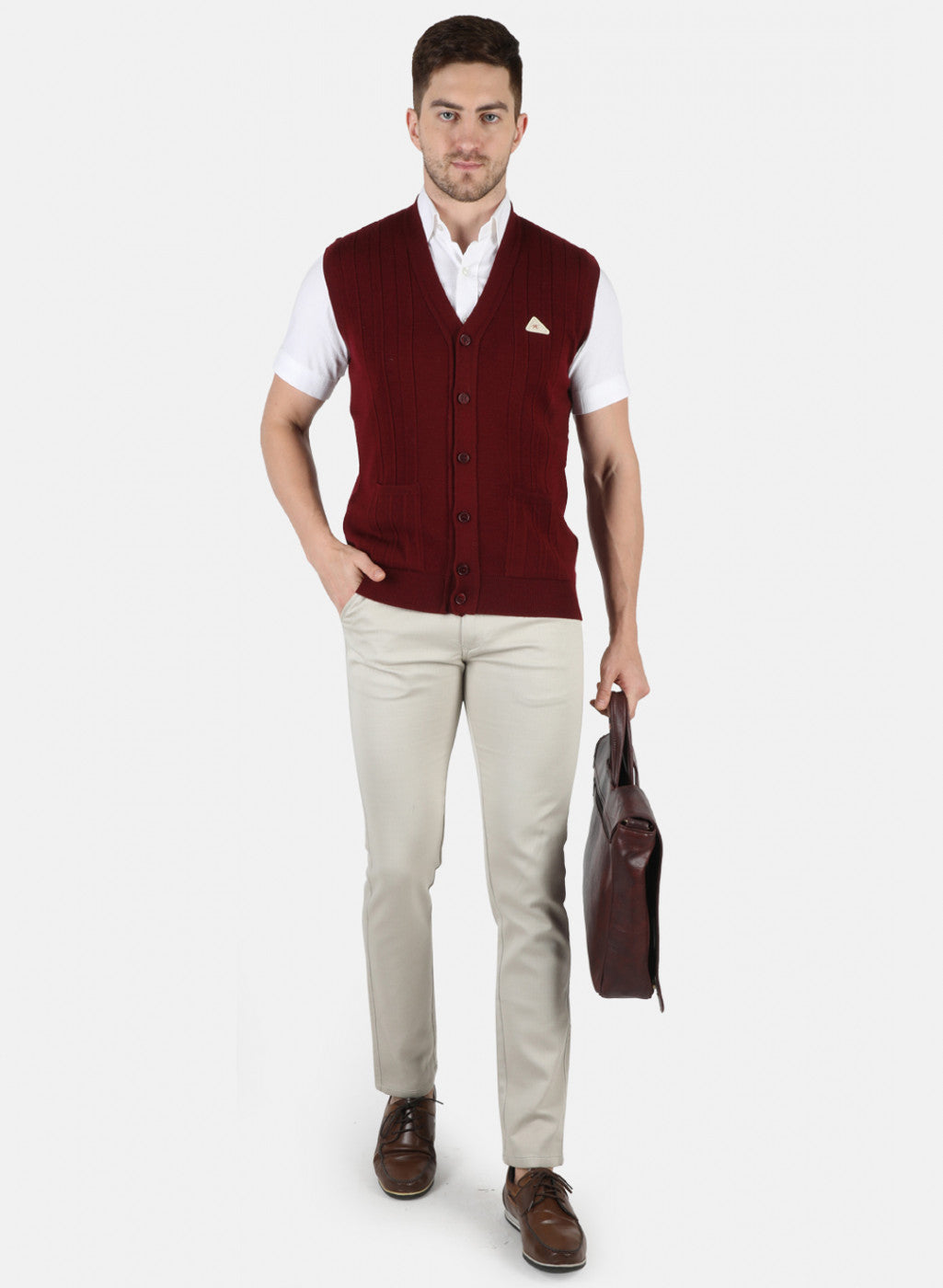 Men Maroon Solid Cardigan