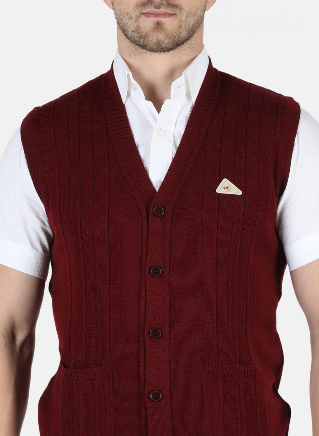 Men Maroon Solid Cardigan