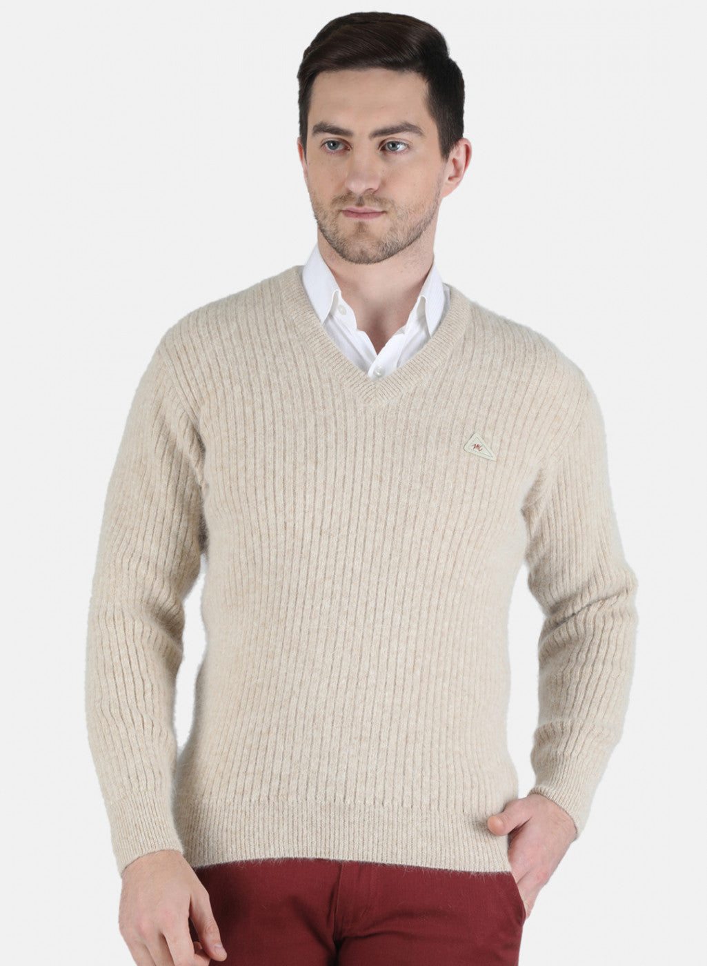 Men Beige Solid Pullover