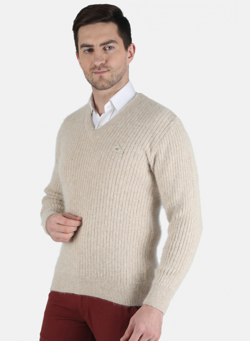 Men Beige Solid Pullover