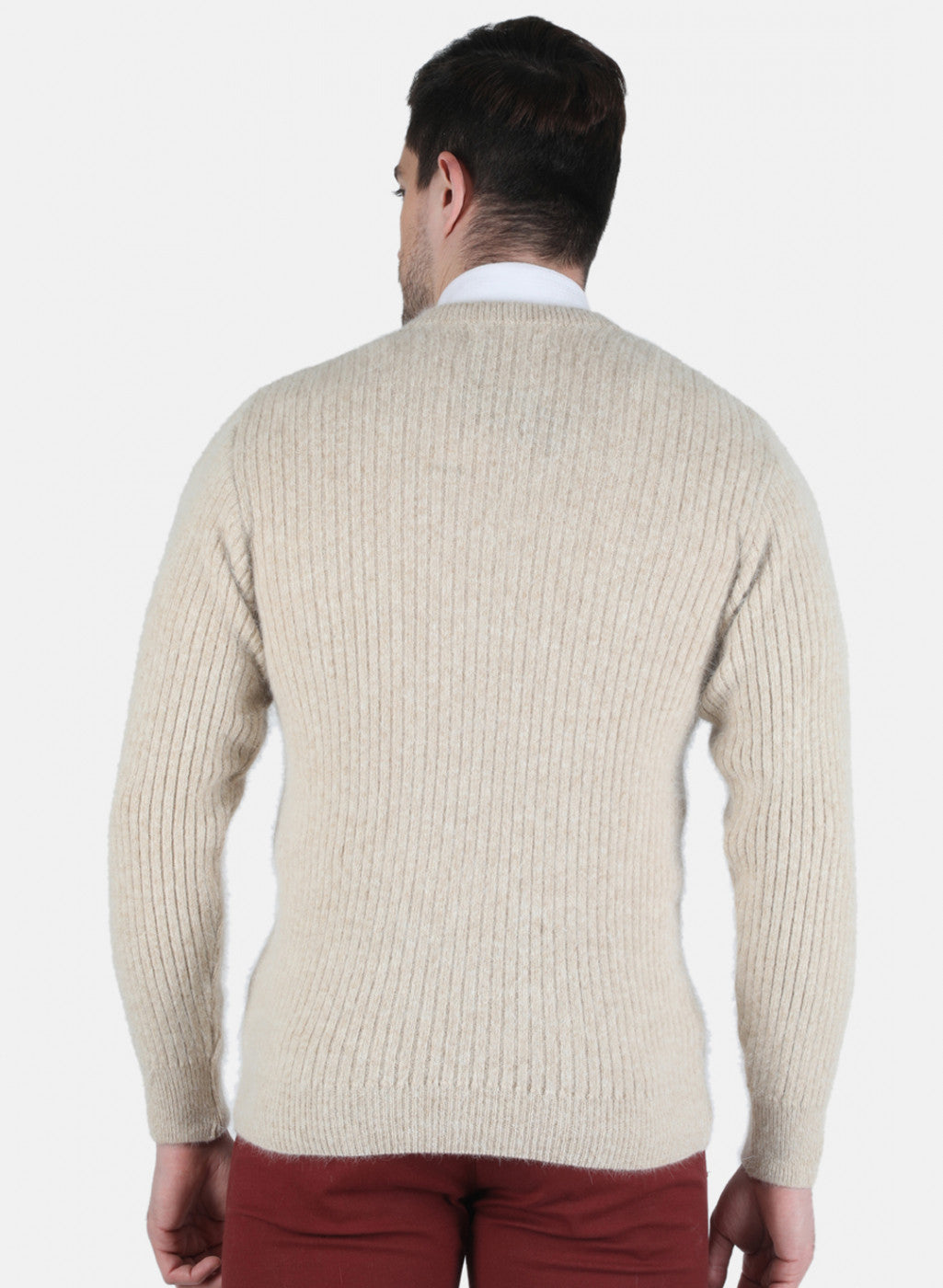 Men Beige Solid Pullover