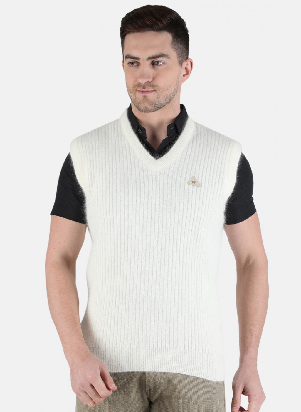 Men White Solid Sweater