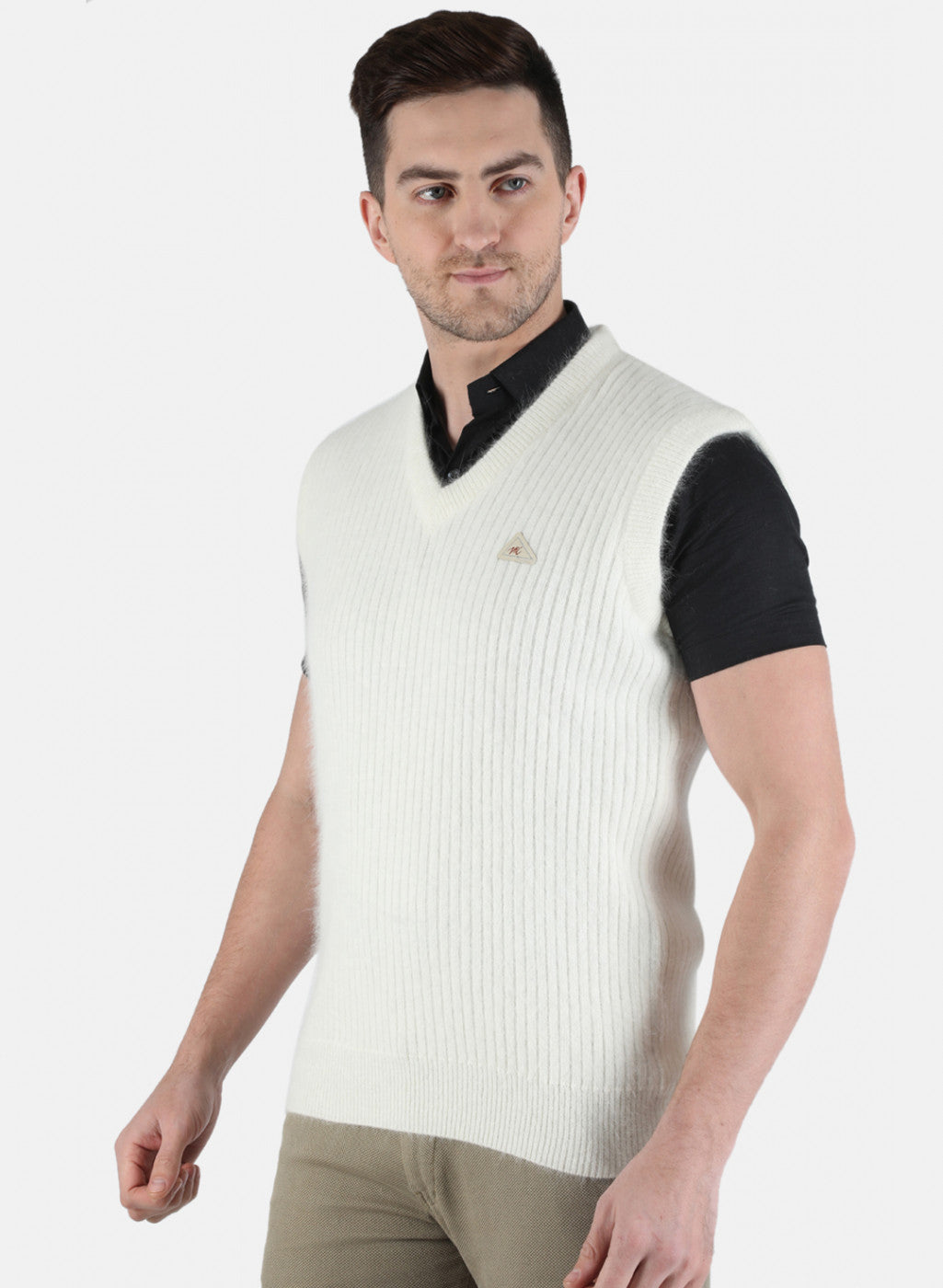 Men White Solid Sweater