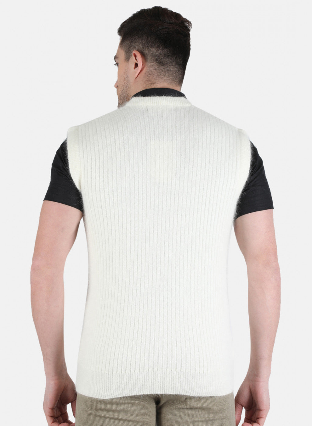 Men White Solid Sweater