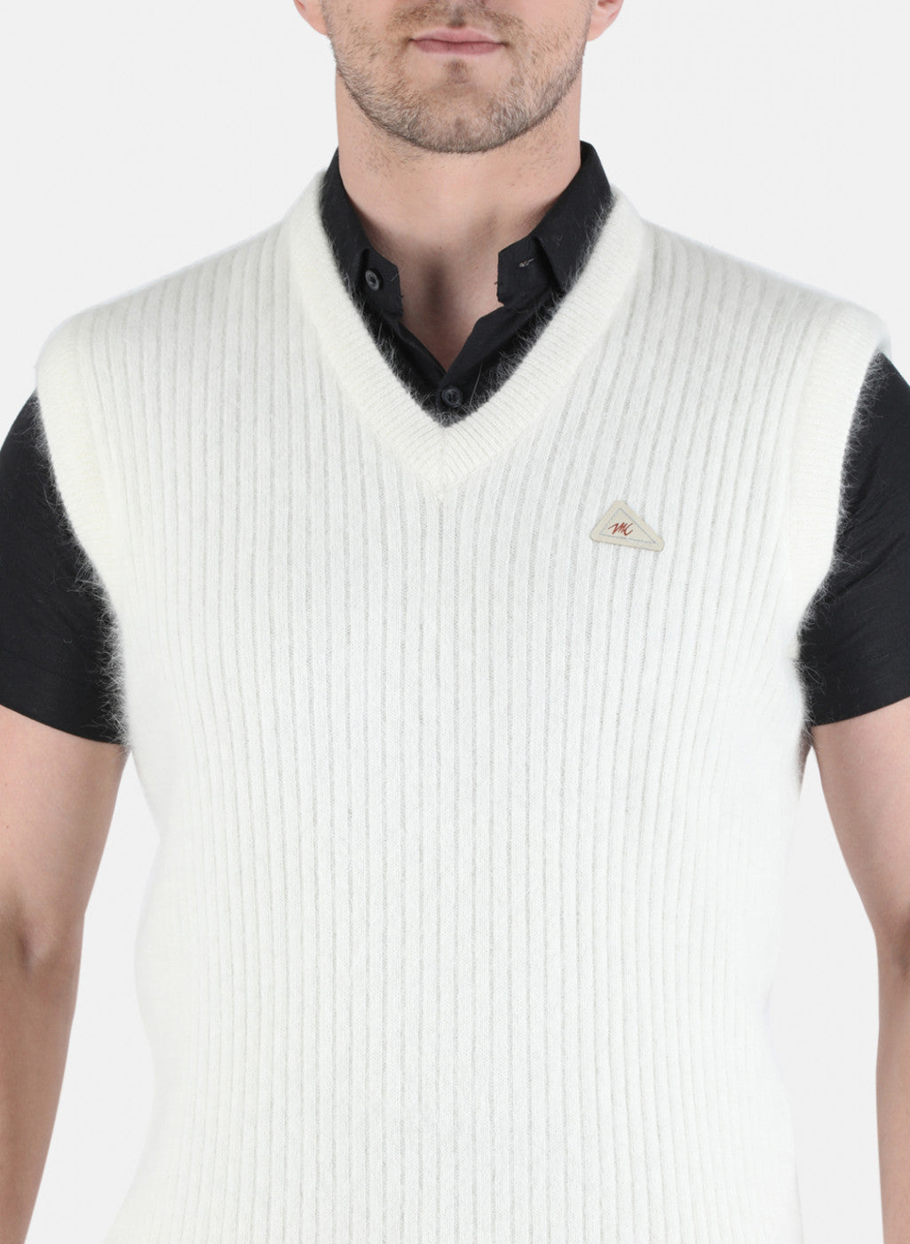 Men White Solid Sweater