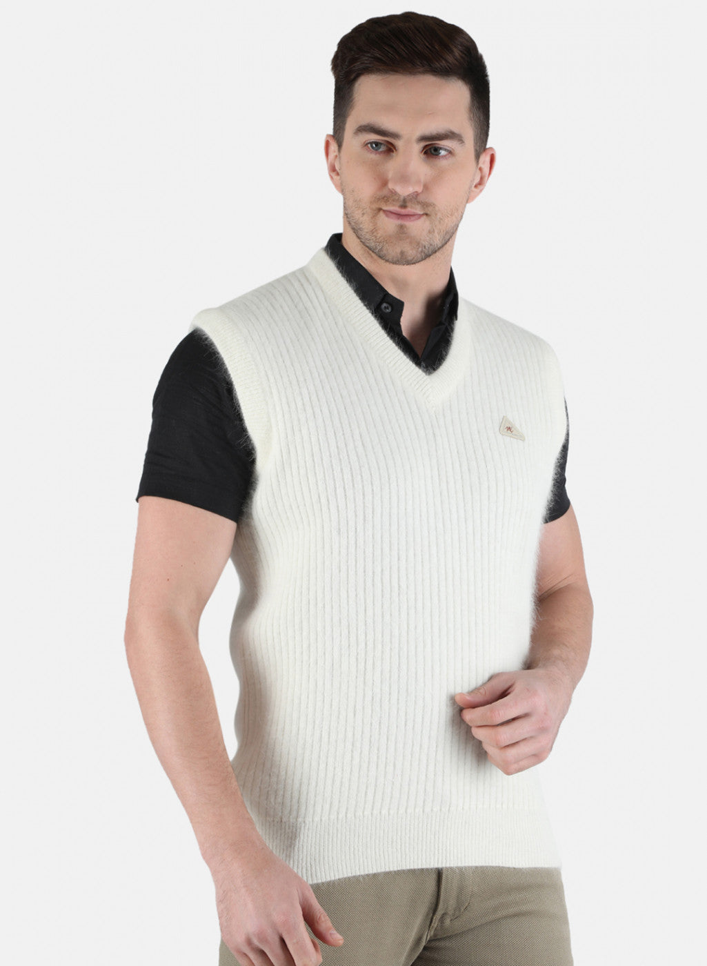 Men White Solid Sweater