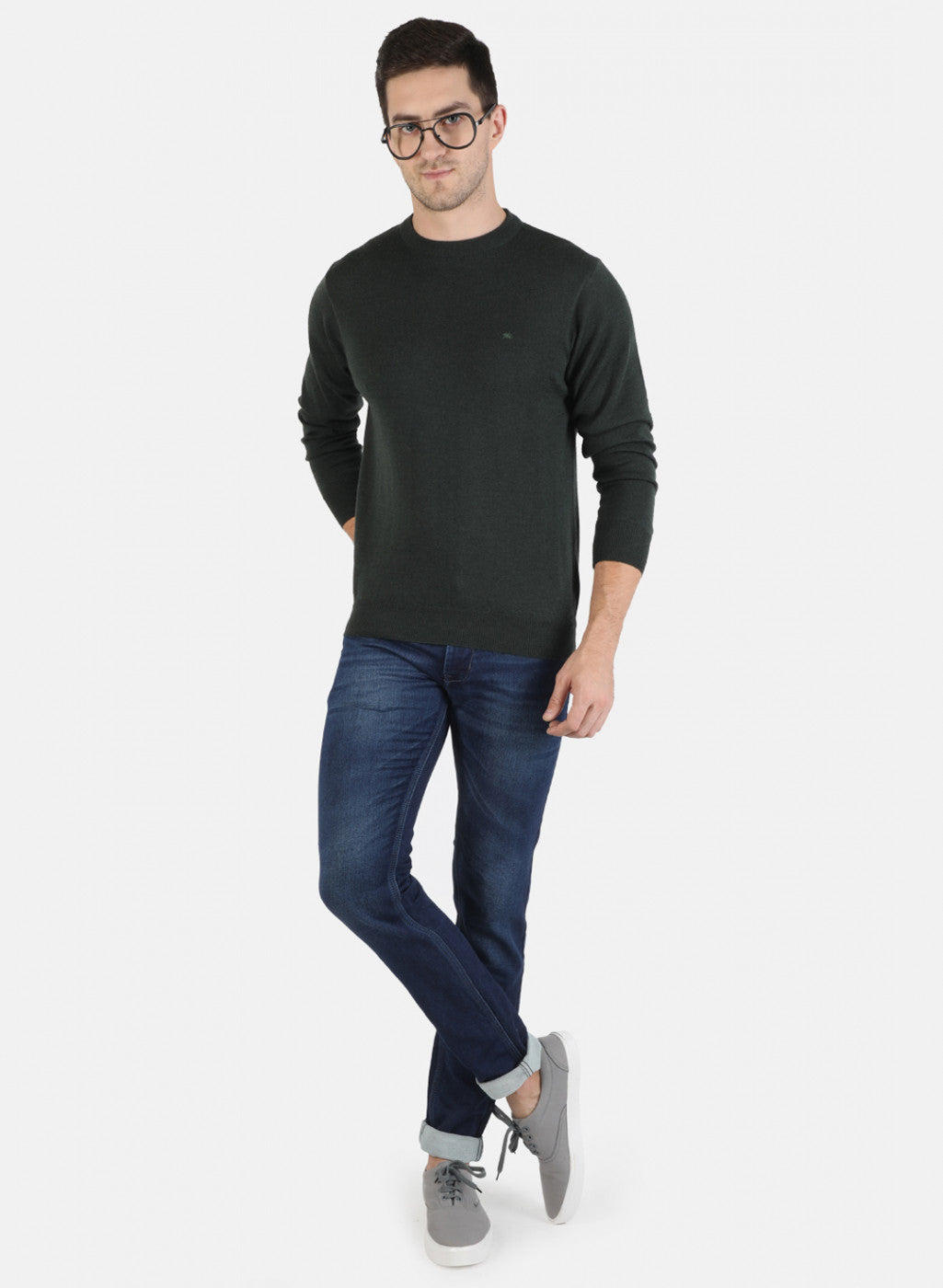 Men Green Solid Pullover