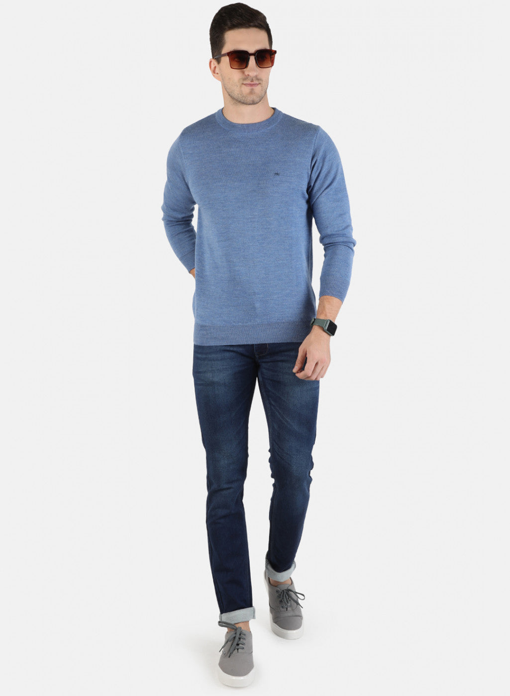 Men Blue Solid Pullover