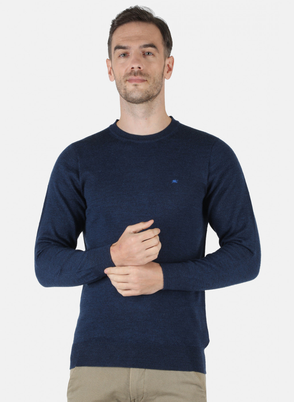 Men Blue Solid Pullover