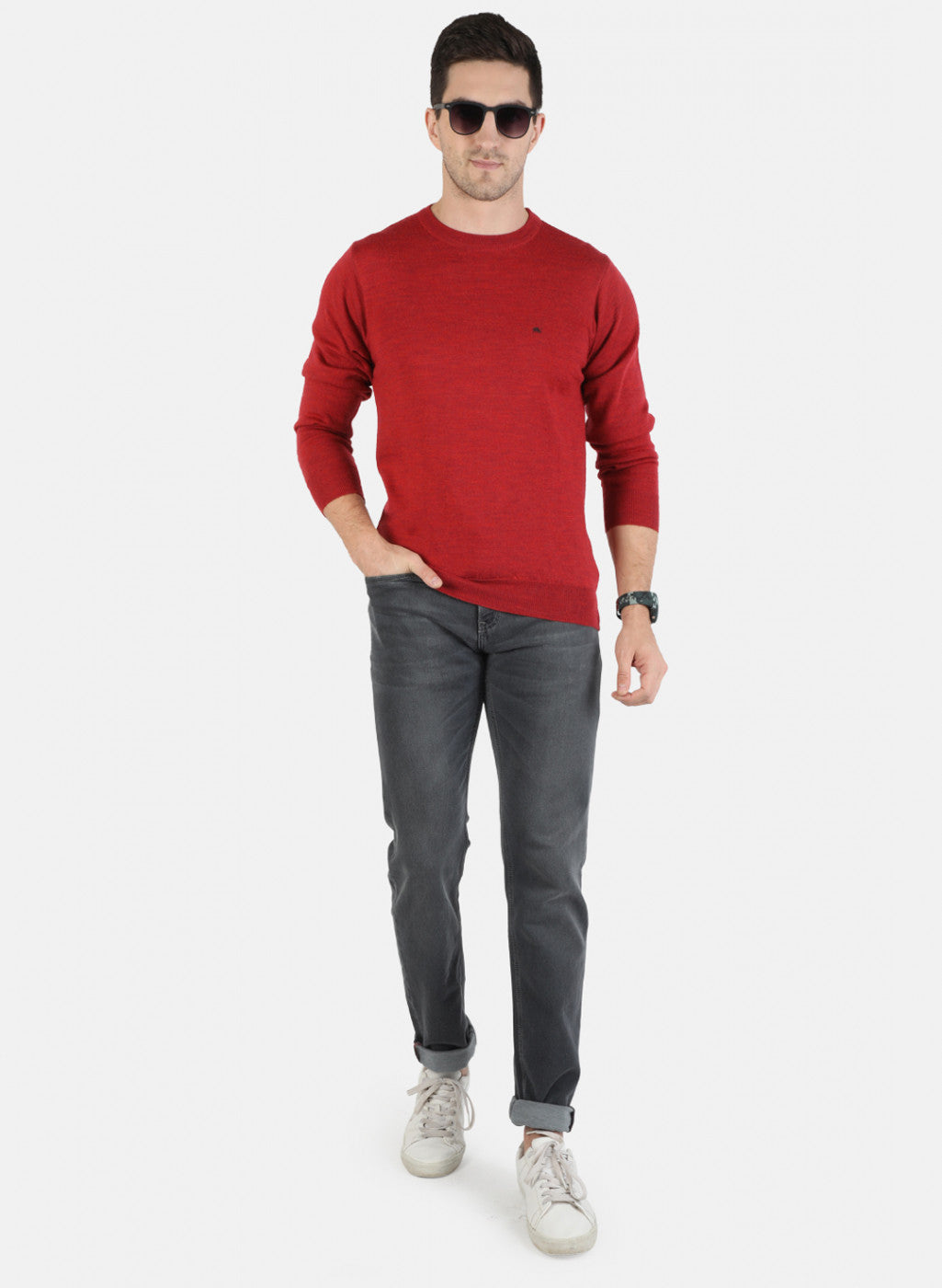 Men Red Solid Pullover